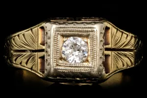 Art Deco 14K Yellow Gold .17 Carat Old European Cut Diamond Ring