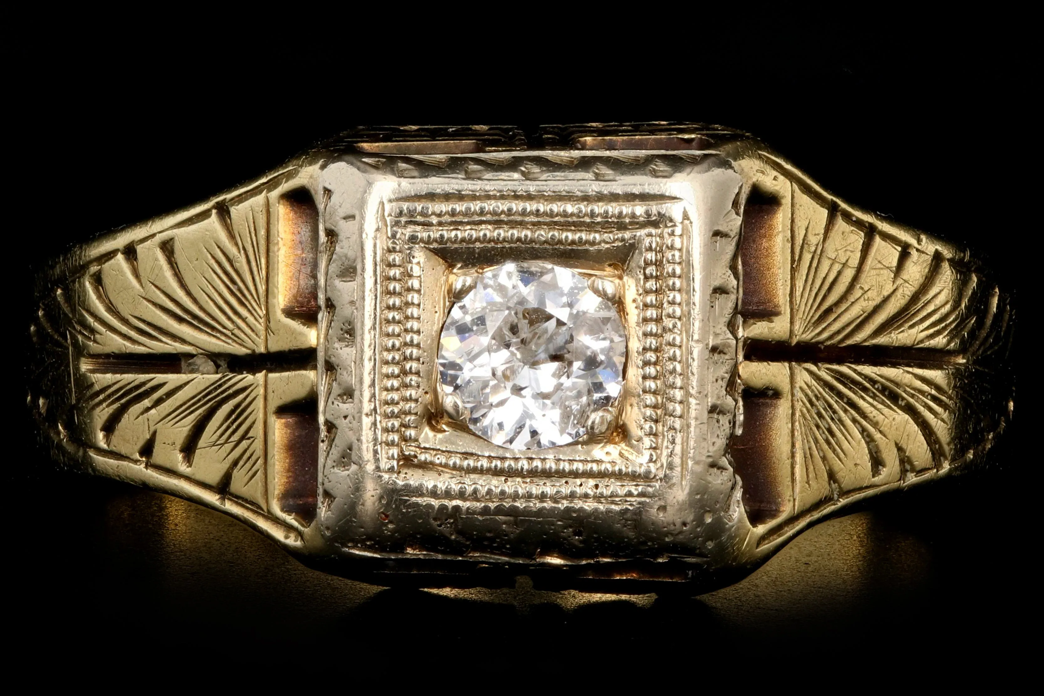 Art Deco 14K Yellow Gold .17 Carat Old European Cut Diamond Ring