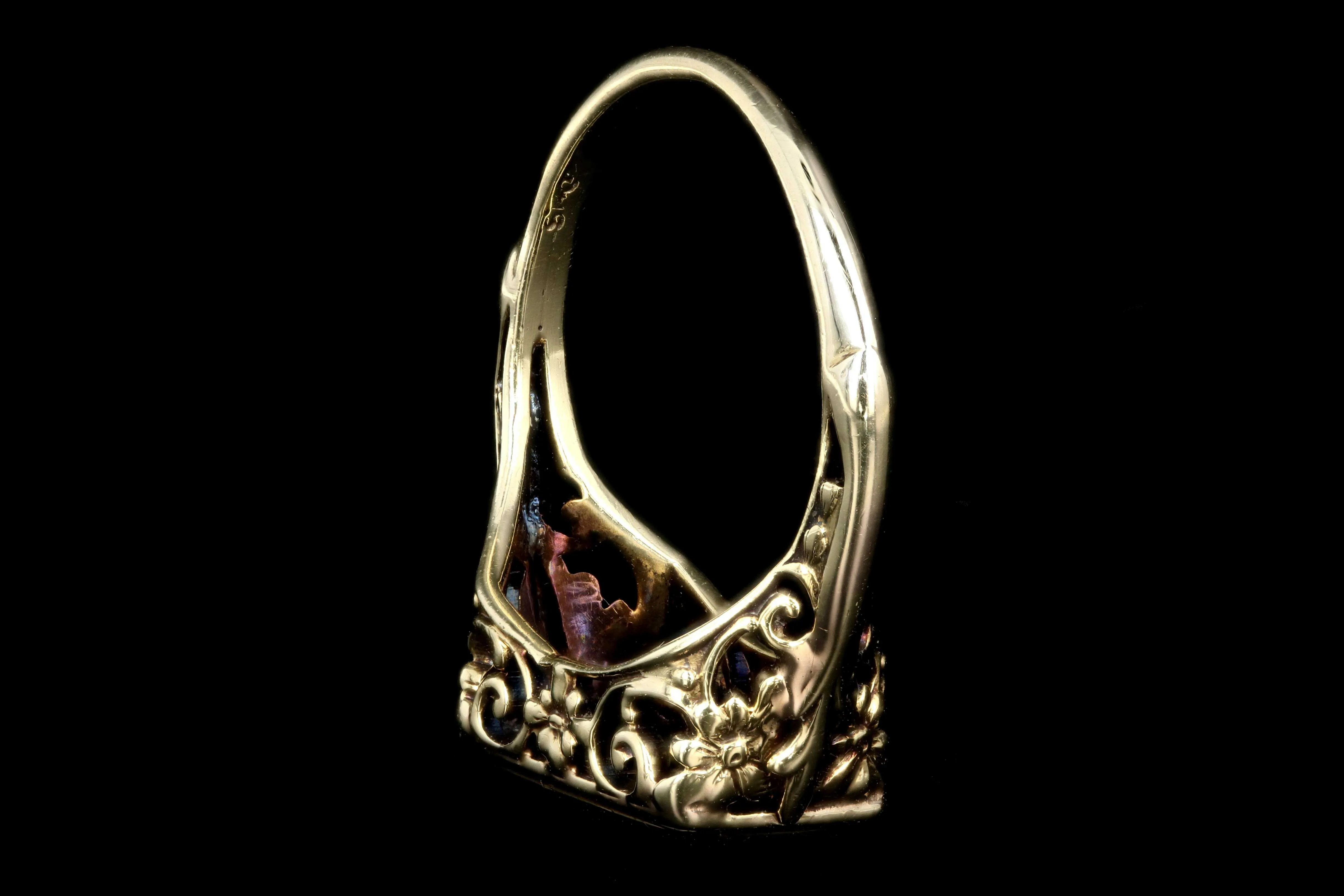Art Deco 14K Yellow Gold .75CTW Green Tourmaline Ring