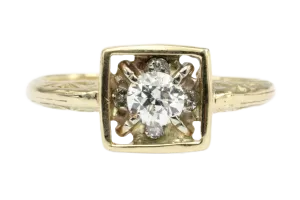 Art Deco 14K Yellow Gold Diamond Stickpin Conversion Ring Size 5.5