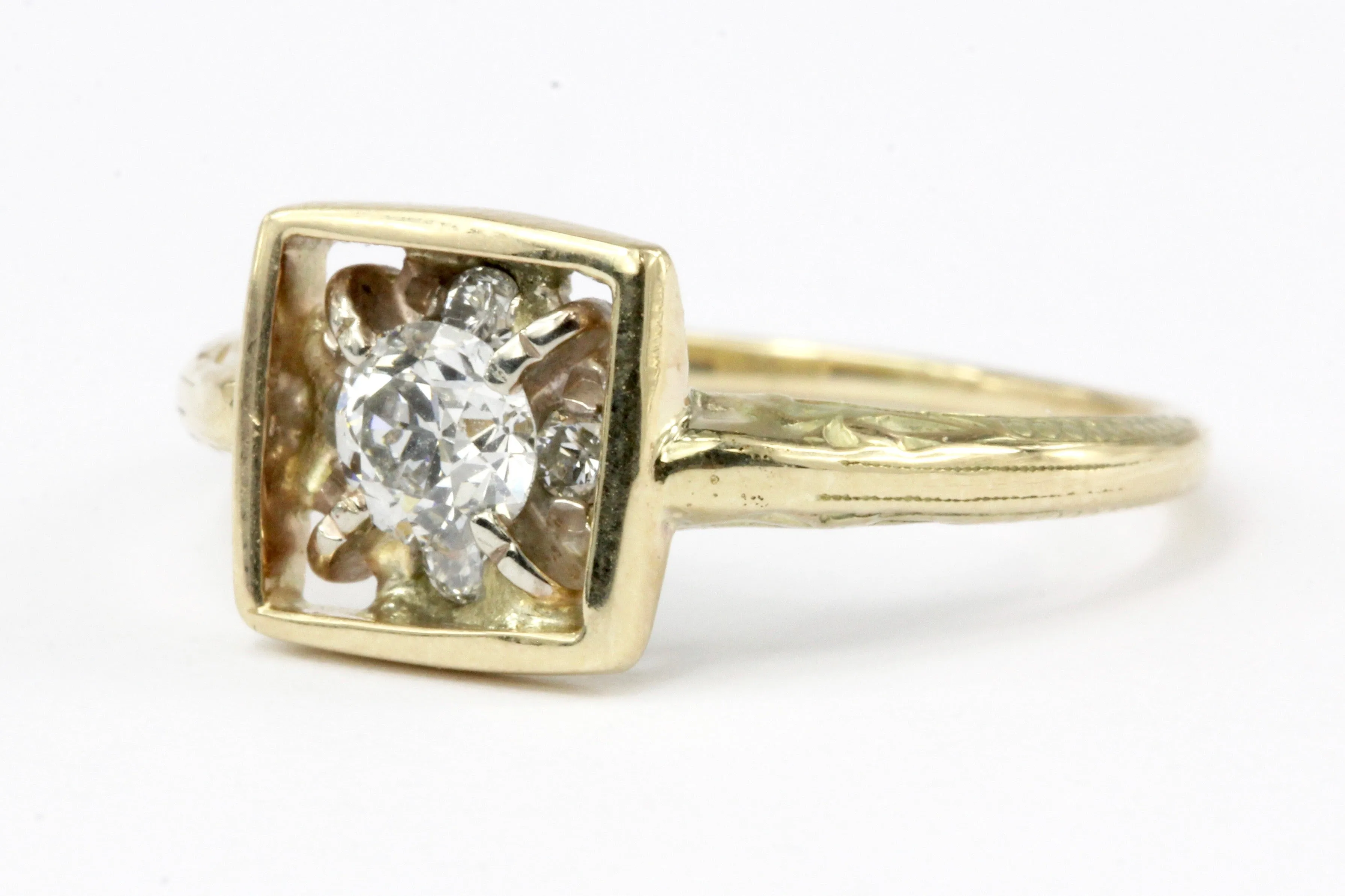 Art Deco 14K Yellow Gold Diamond Stickpin Conversion Ring Size 5.5