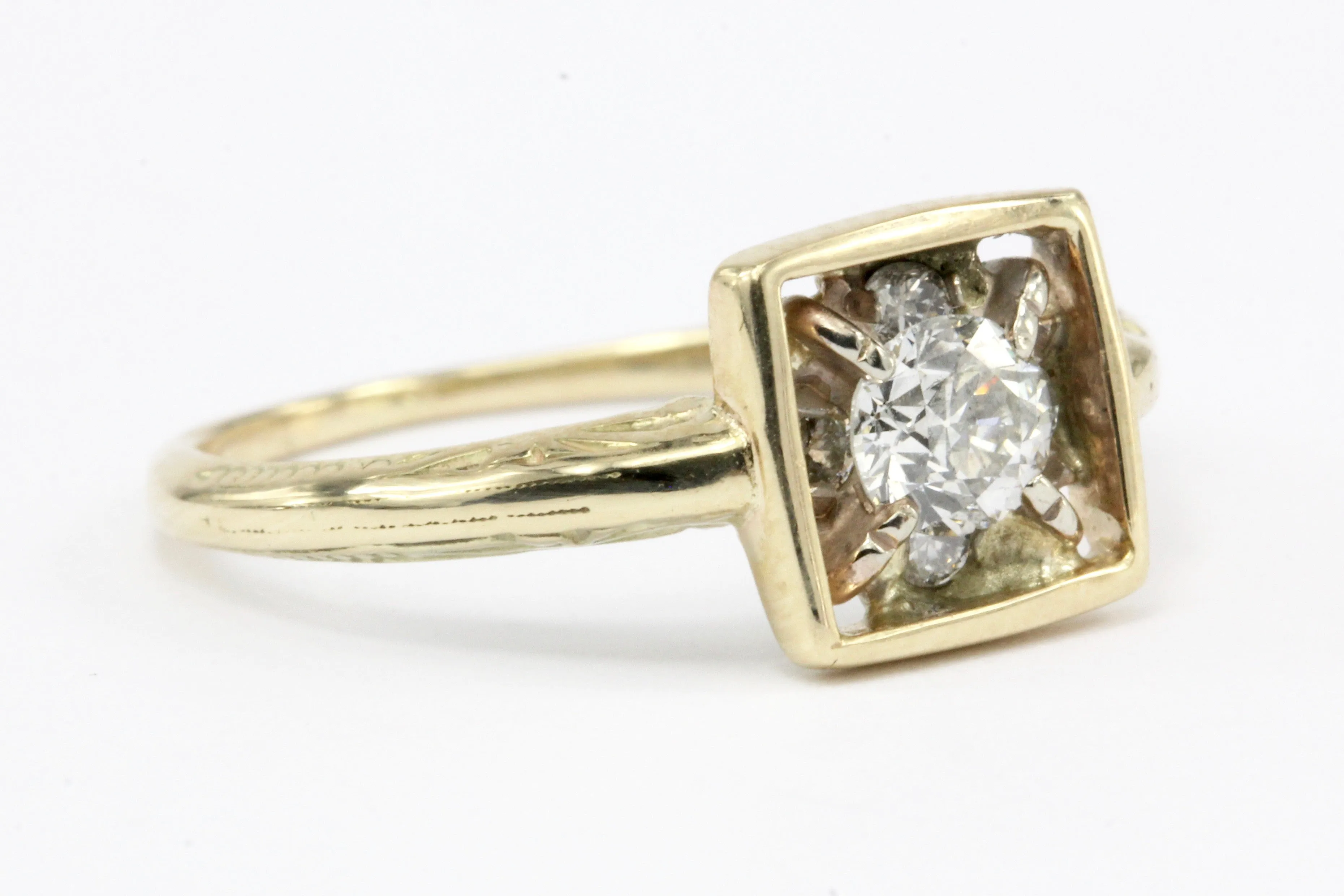 Art Deco 14K Yellow Gold Diamond Stickpin Conversion Ring Size 5.5