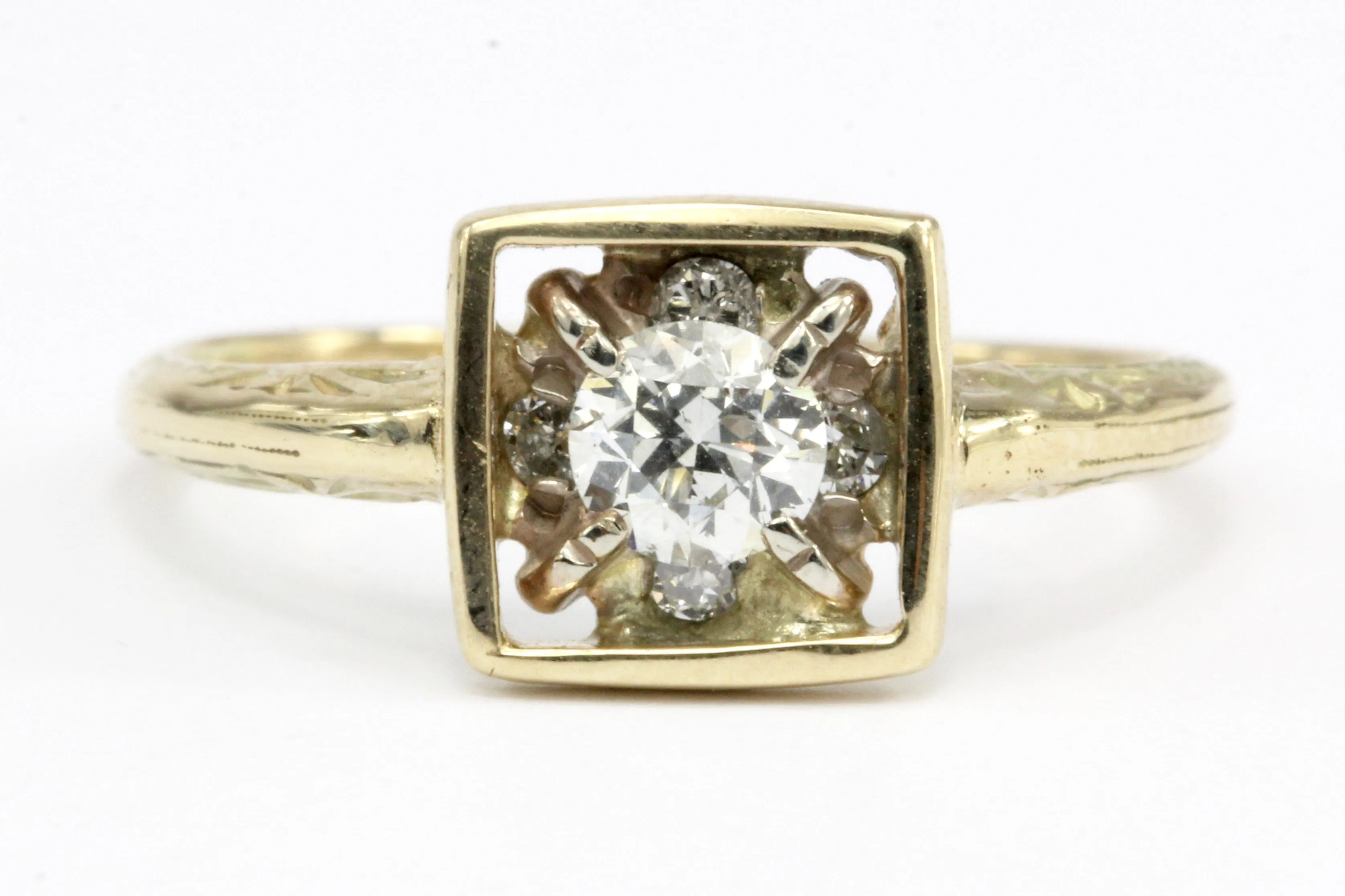 Art Deco 14K Yellow Gold Diamond Stickpin Conversion Ring Size 5.5
