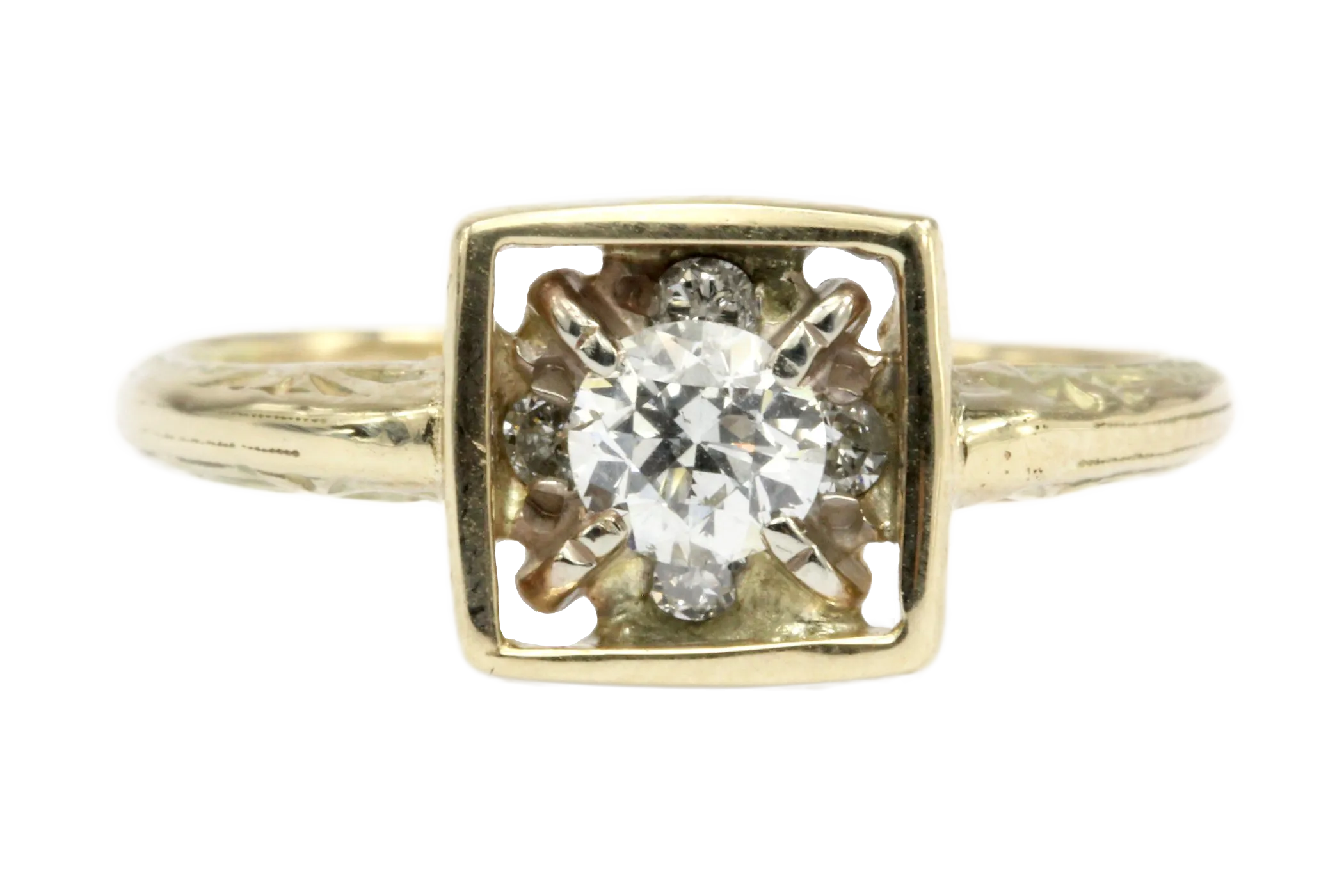 Art Deco 14K Yellow Gold Diamond Stickpin Conversion Ring Size 5.5