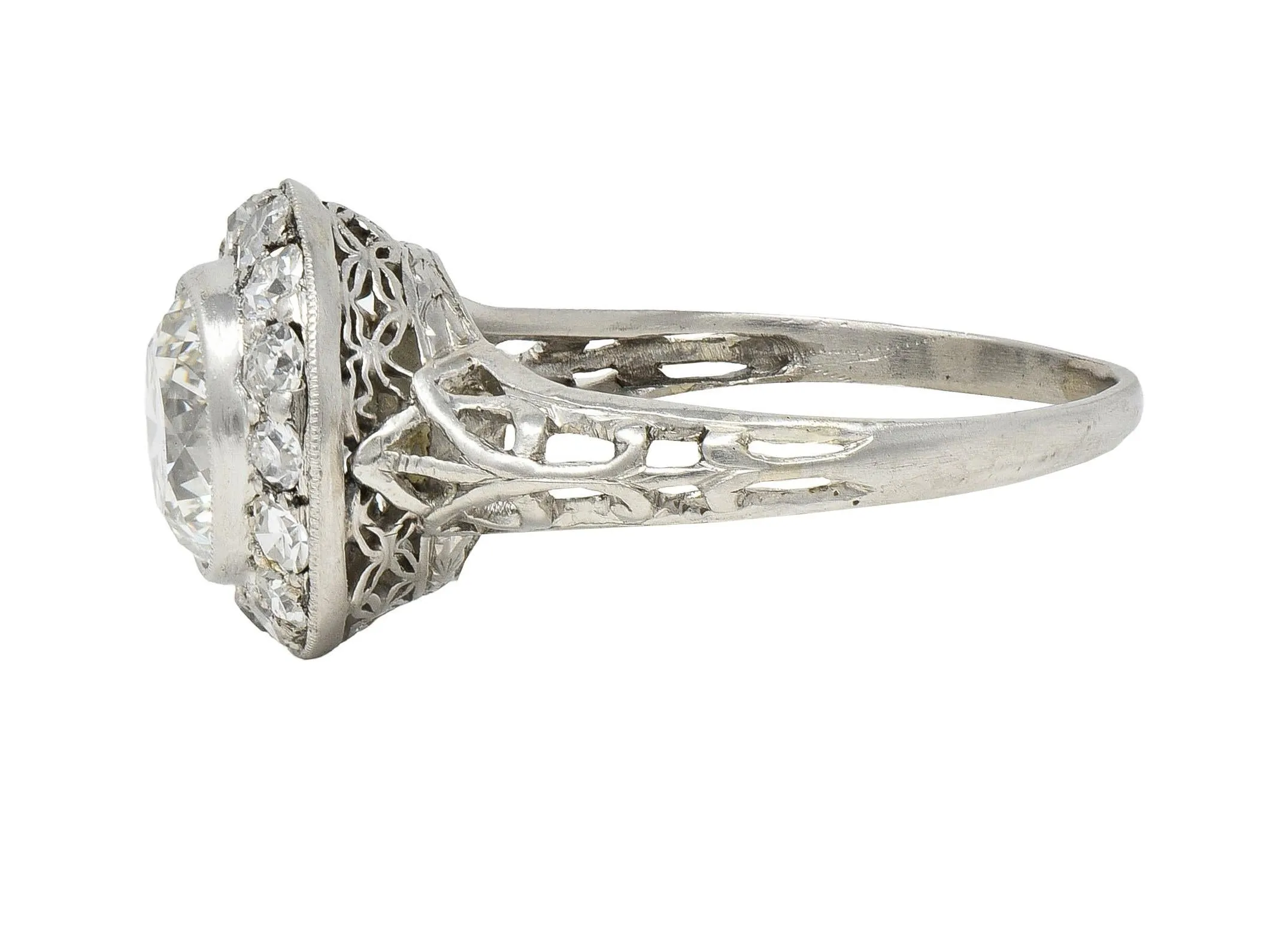 Art Deco 1.75 CTW Old European Diamond Platinum Vintage Orange Blossom Halo Engagement Ring