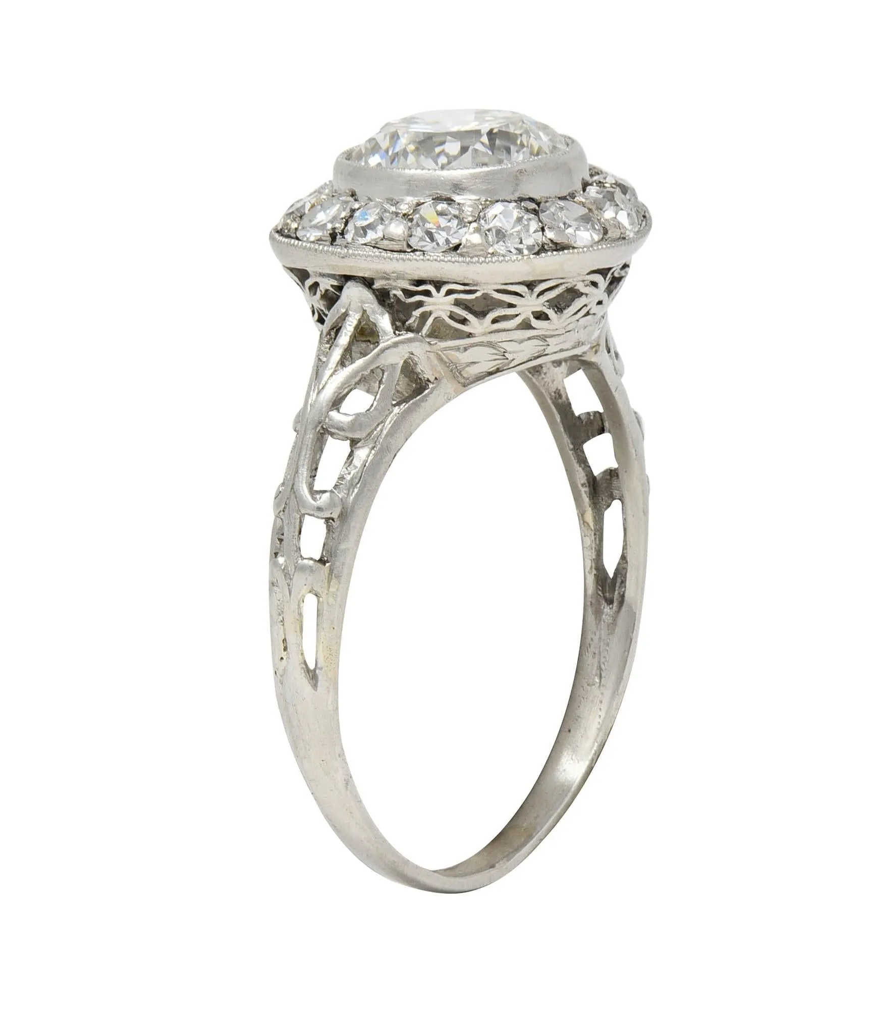 Art Deco 1.75 CTW Old European Diamond Platinum Vintage Orange Blossom Halo Engagement Ring
