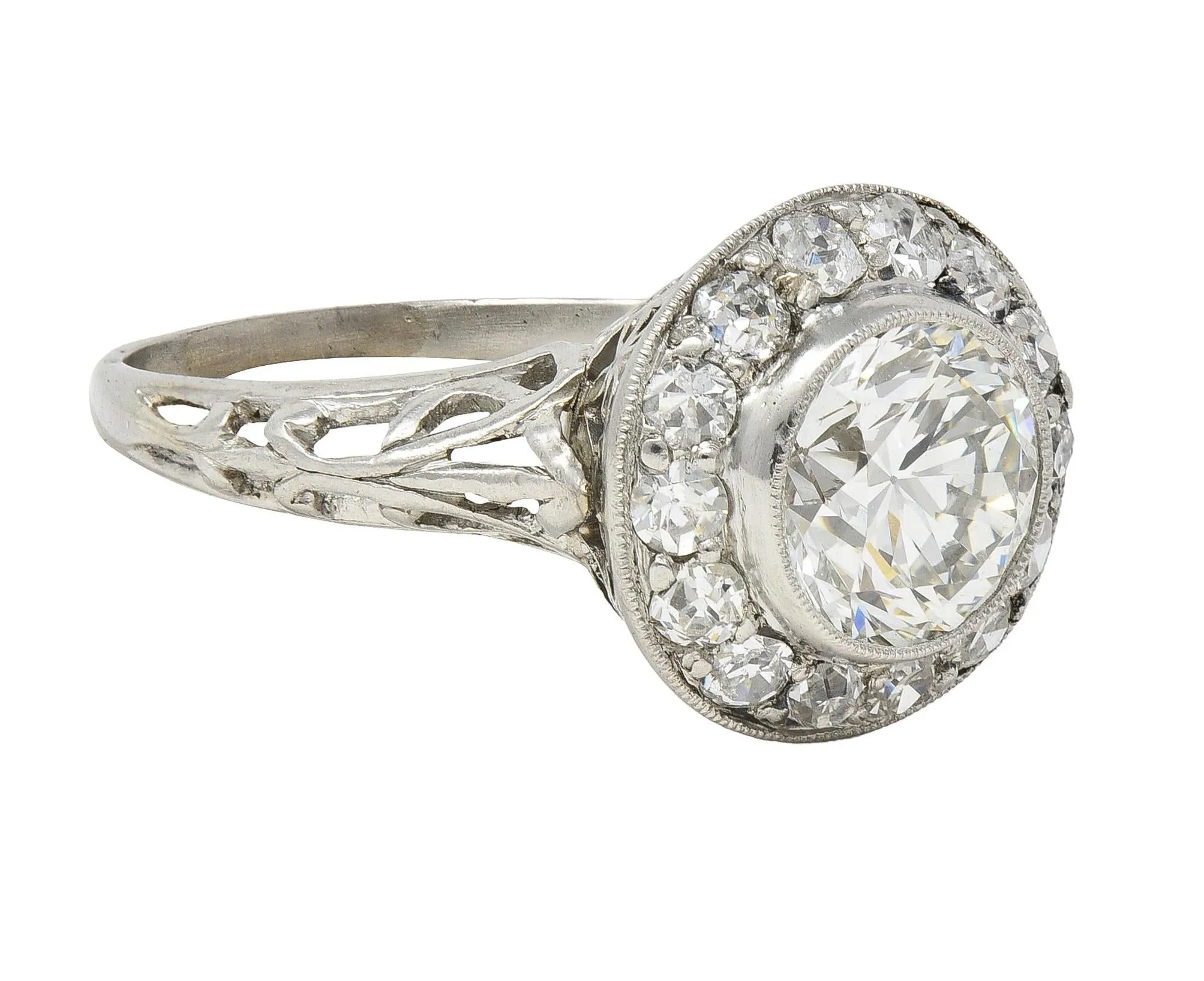Art Deco 1.75 CTW Old European Diamond Platinum Vintage Orange Blossom Halo Engagement Ring