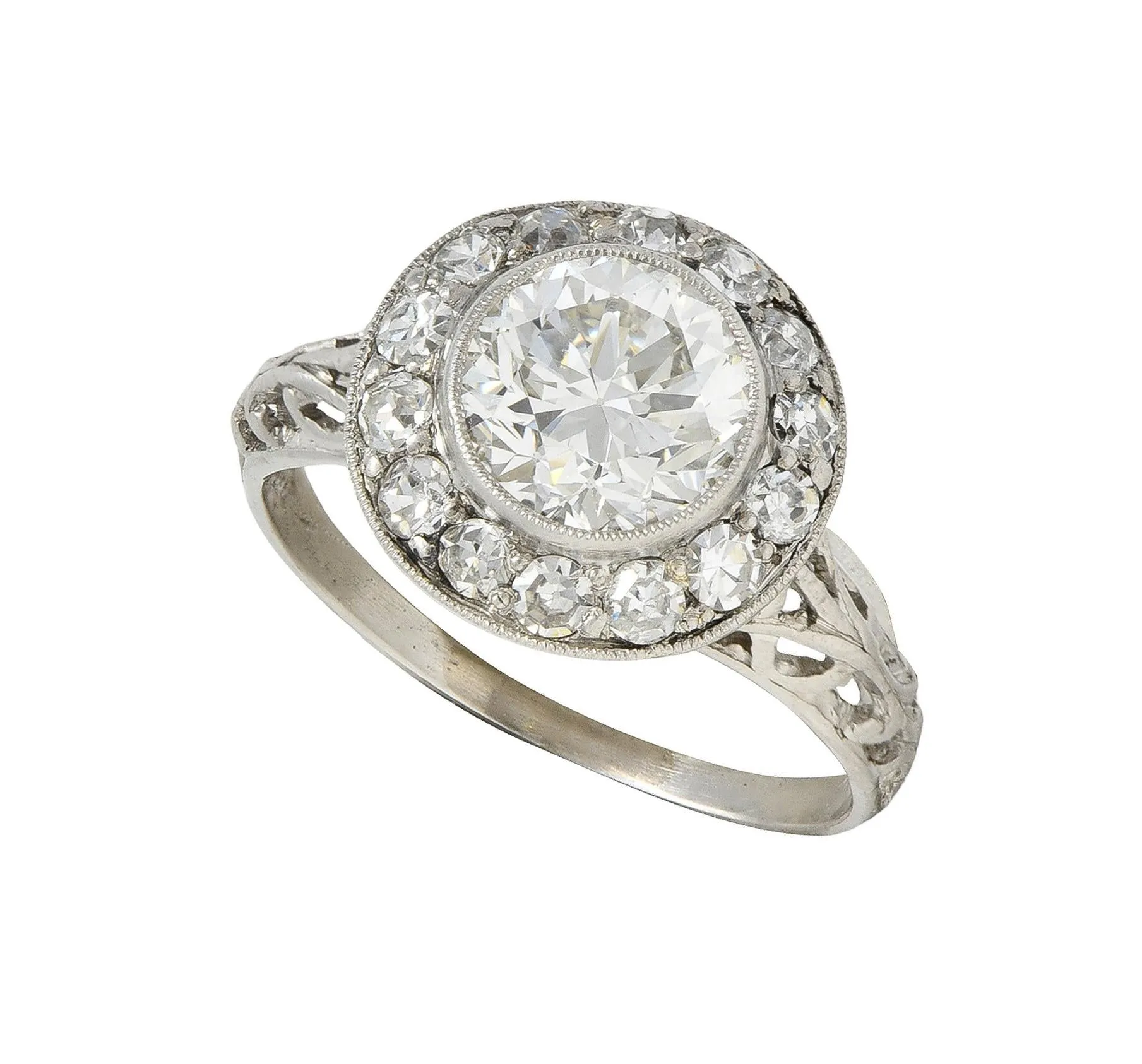 Art Deco 1.75 CTW Old European Diamond Platinum Vintage Orange Blossom Halo Engagement Ring