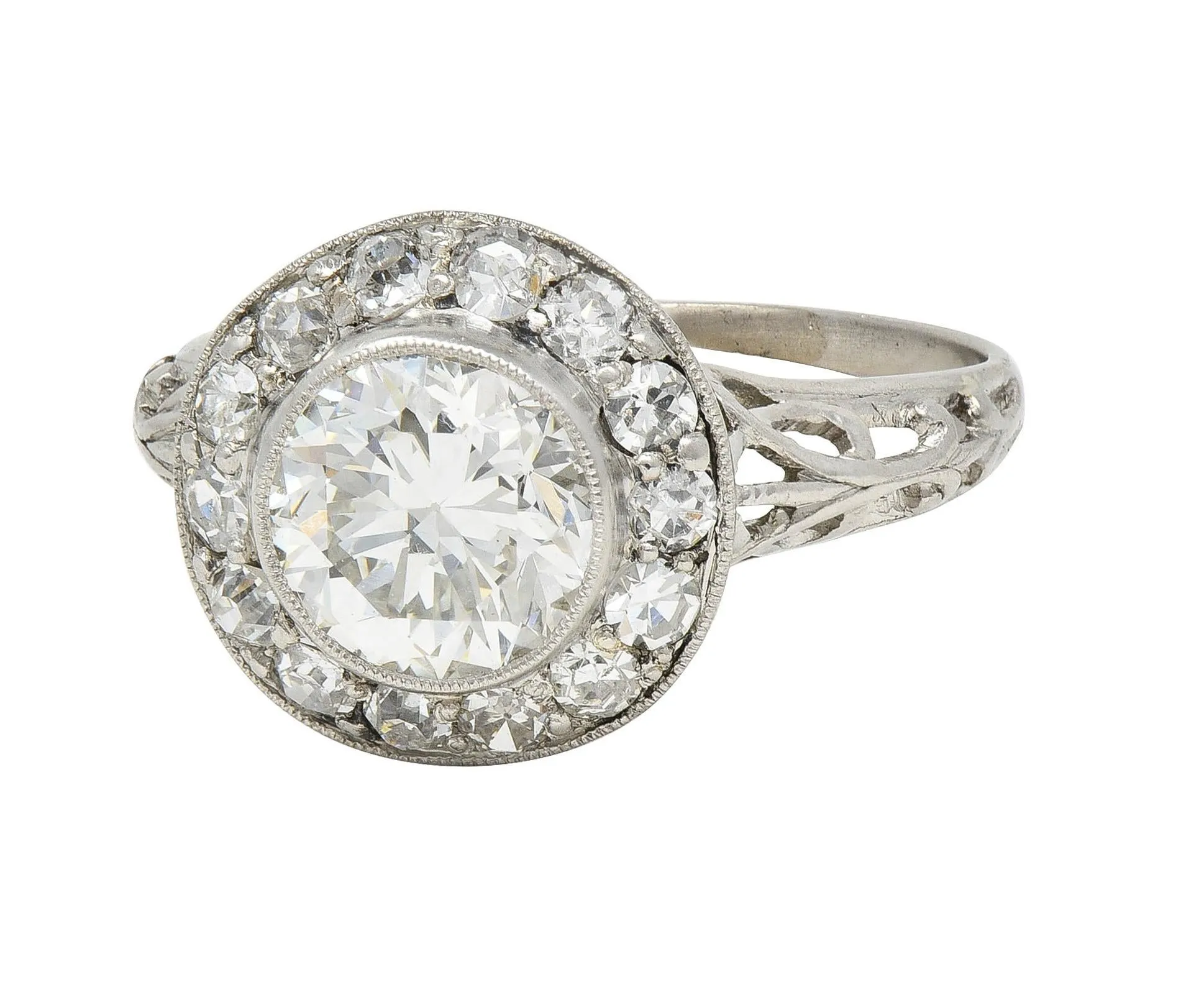Art Deco 1.75 CTW Old European Diamond Platinum Vintage Orange Blossom Halo Engagement Ring