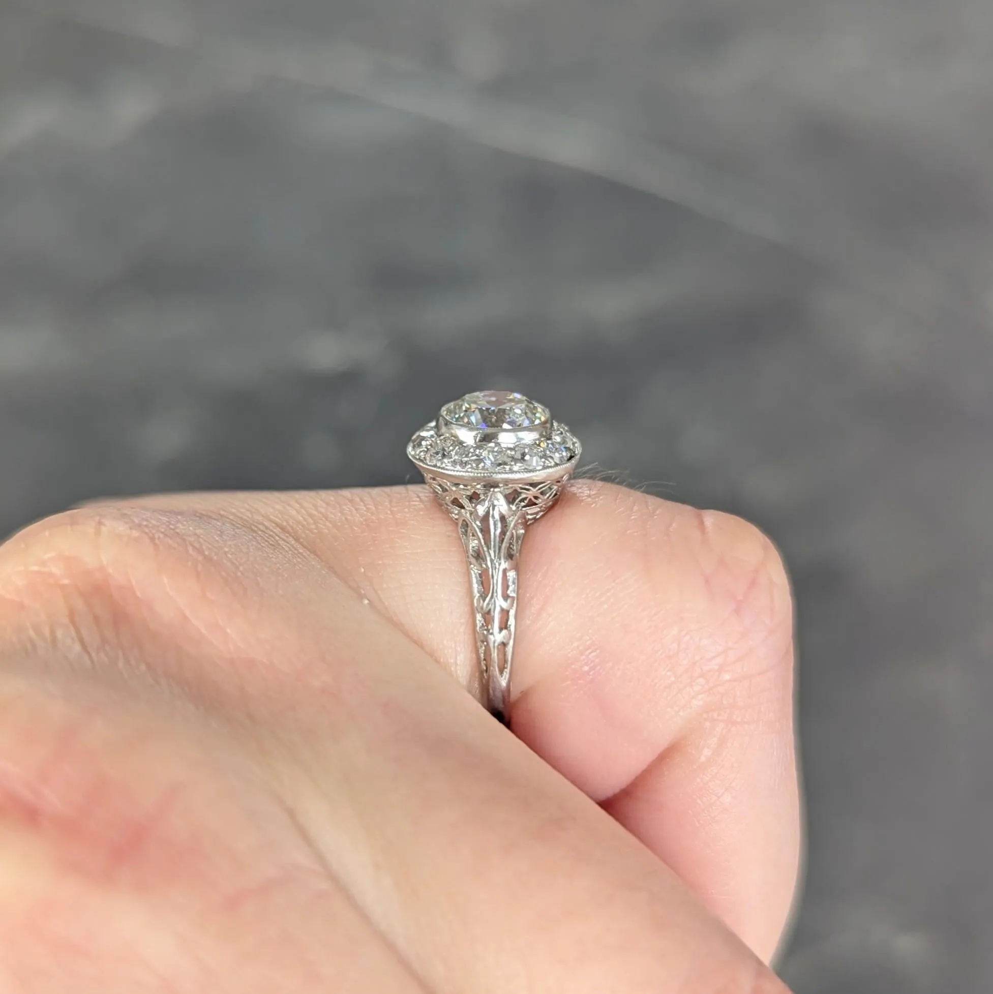Art Deco 1.75 CTW Old European Diamond Platinum Vintage Orange Blossom Halo Engagement Ring