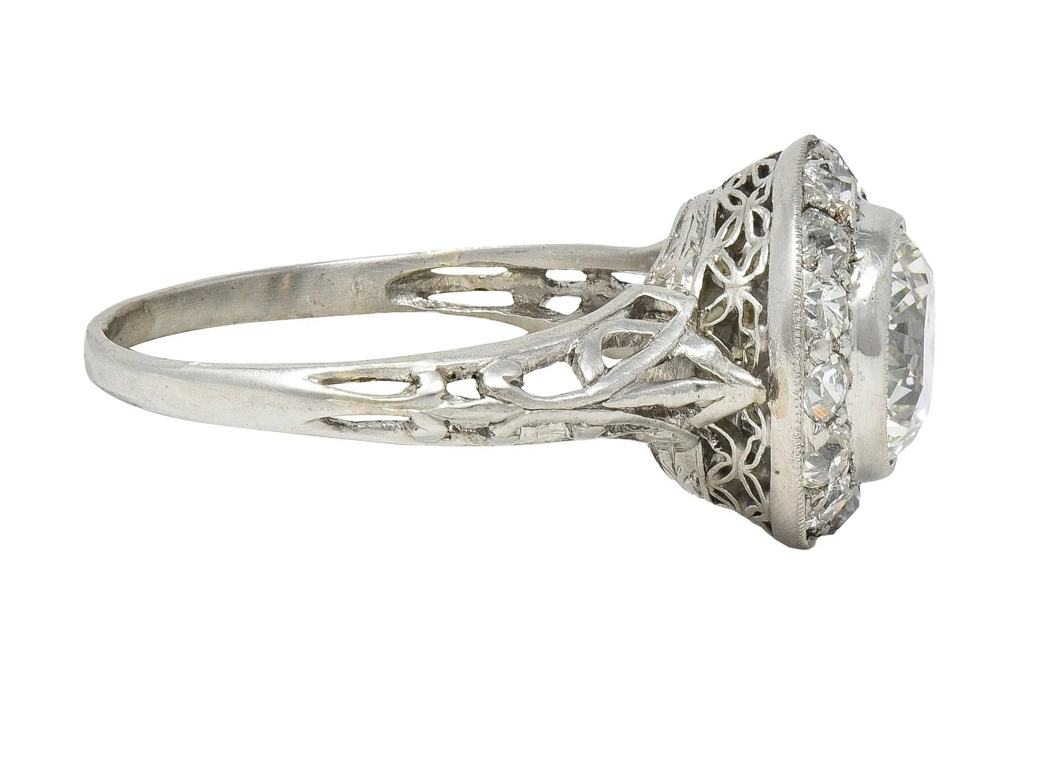 Art Deco 1.75 CTW Old European Diamond Platinum Vintage Orange Blossom Halo Engagement Ring