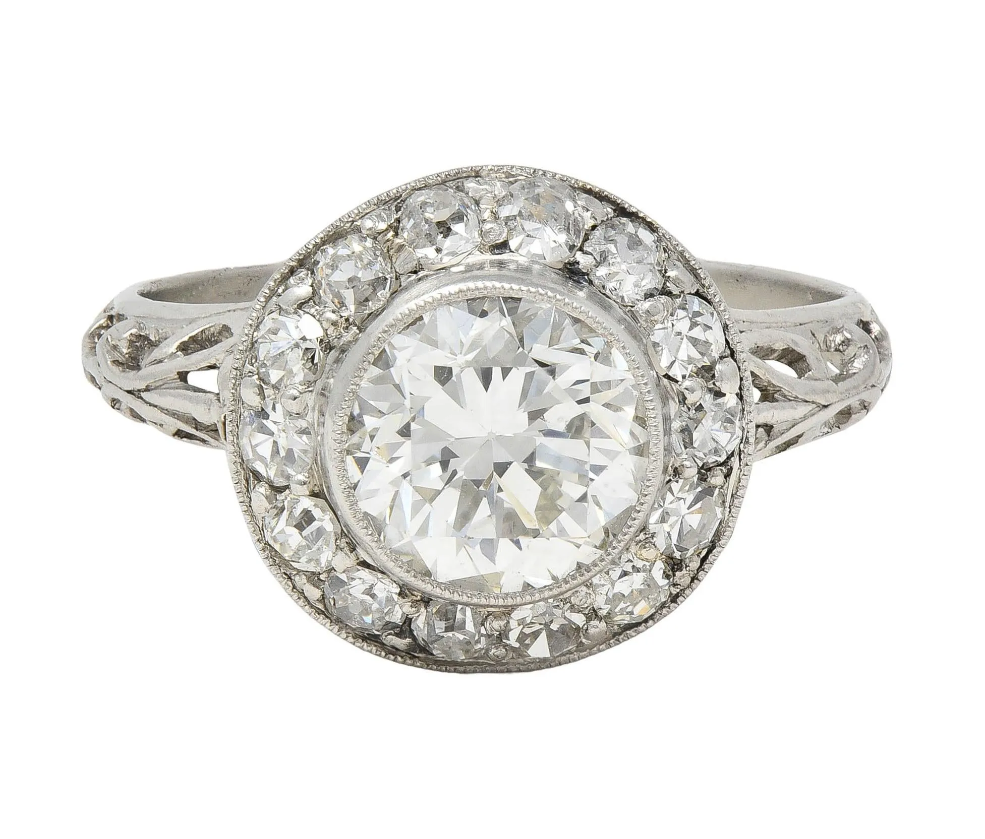Art Deco 1.75 CTW Old European Diamond Platinum Vintage Orange Blossom Halo Engagement Ring