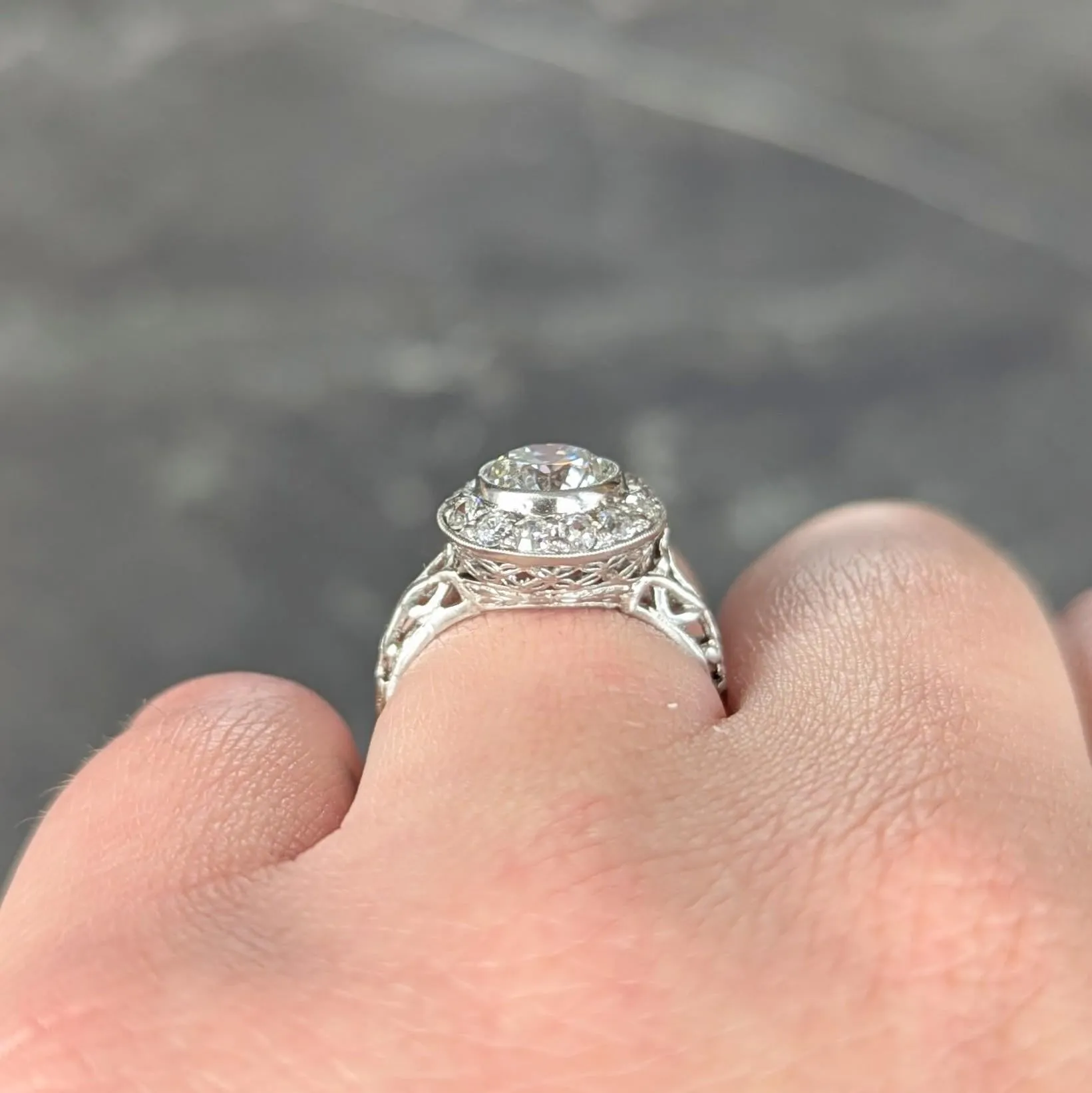 Art Deco 1.75 CTW Old European Diamond Platinum Vintage Orange Blossom Halo Engagement Ring