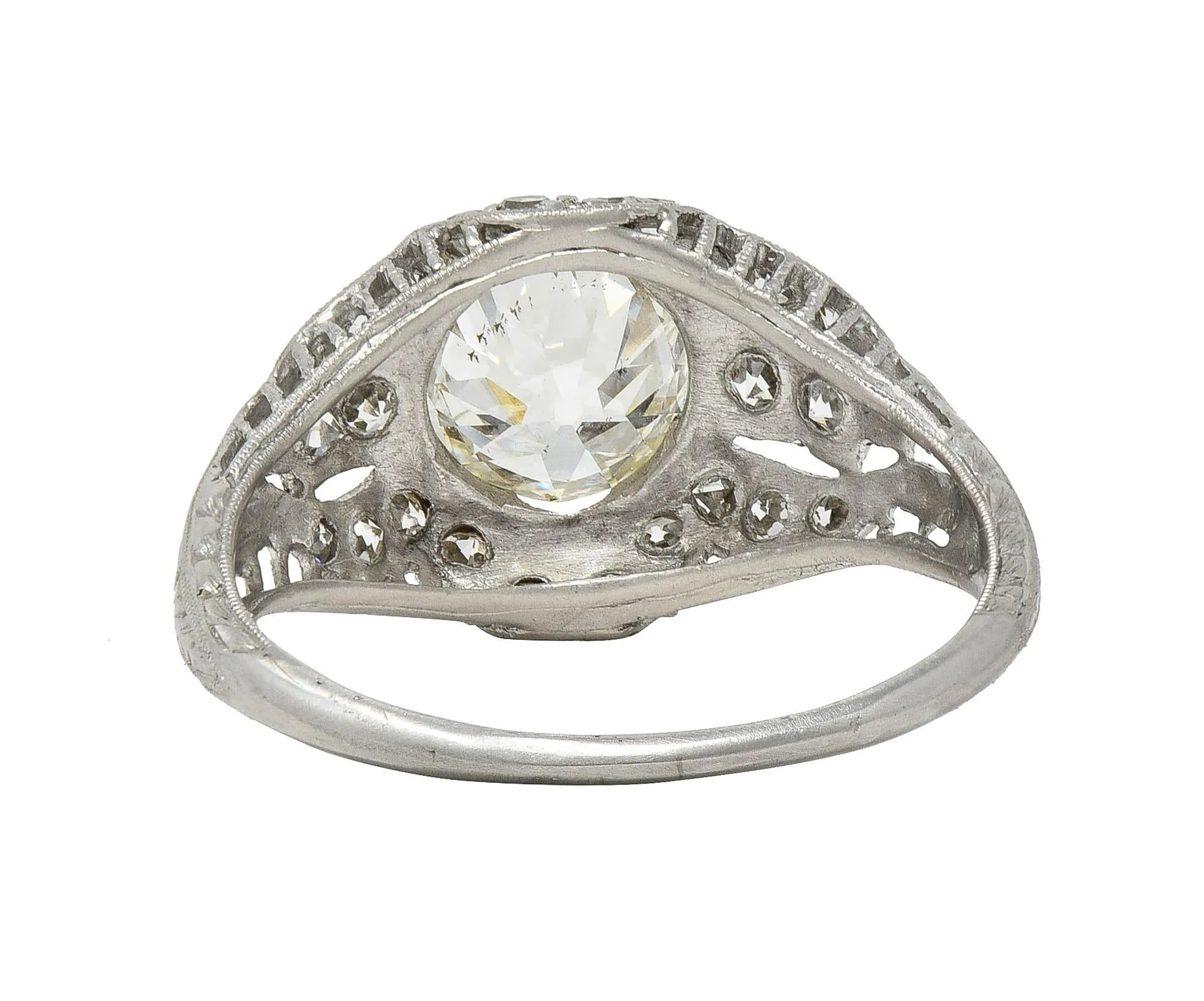 Art Deco 1.79 CTW Old European Cut Diamond Platinum Quatrefoil Antique Engagement Ring