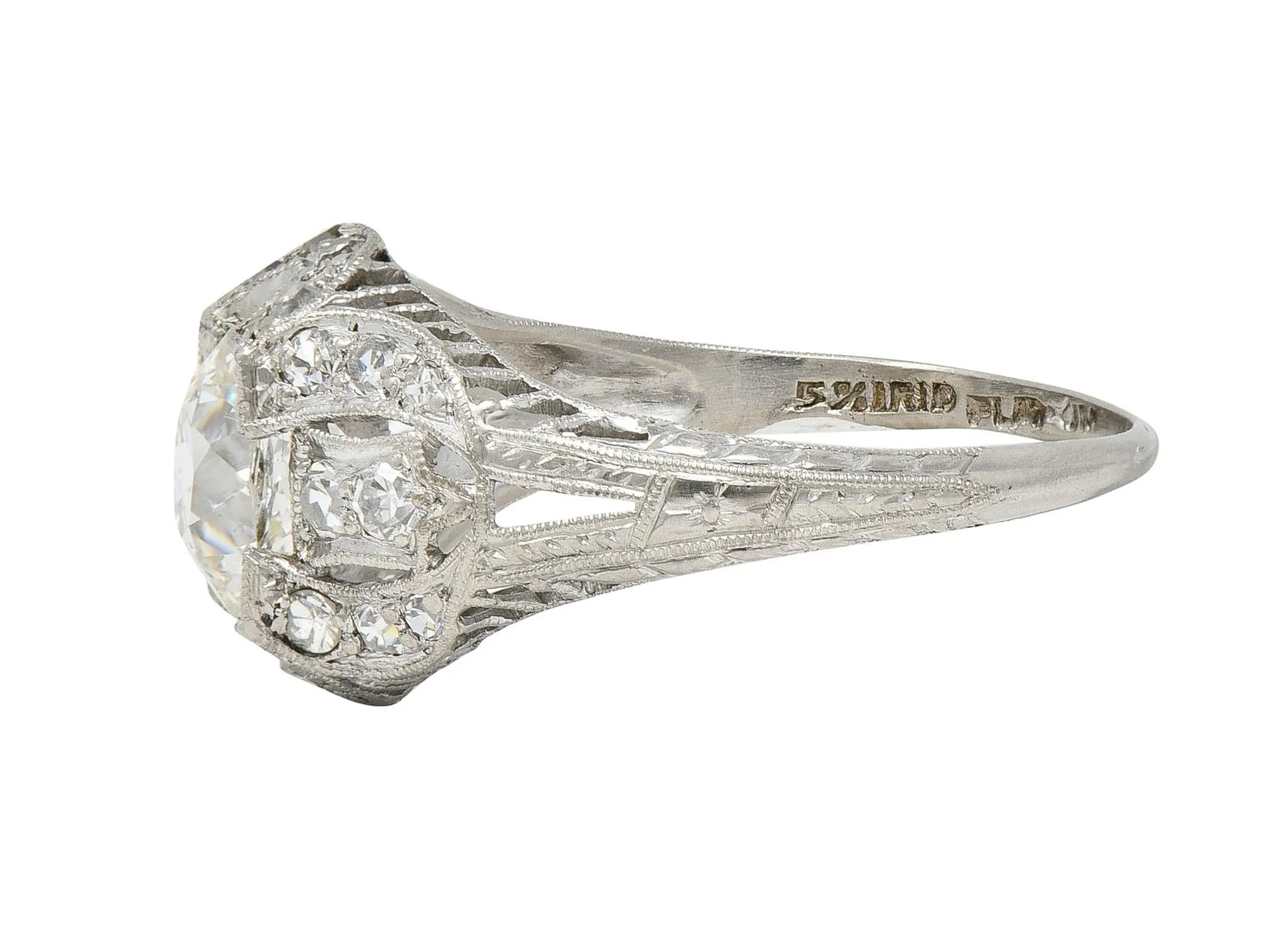 Art Deco 1.79 CTW Old European Cut Diamond Platinum Quatrefoil Antique Engagement Ring