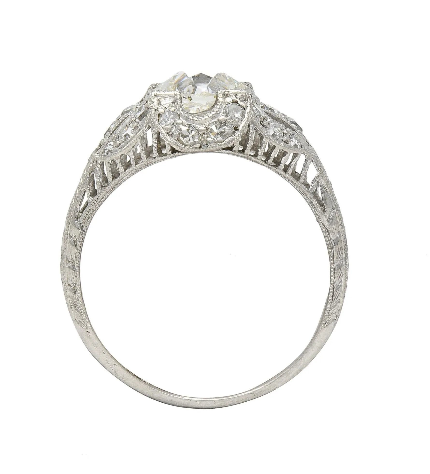 Art Deco 1.79 CTW Old European Cut Diamond Platinum Quatrefoil Antique Engagement Ring