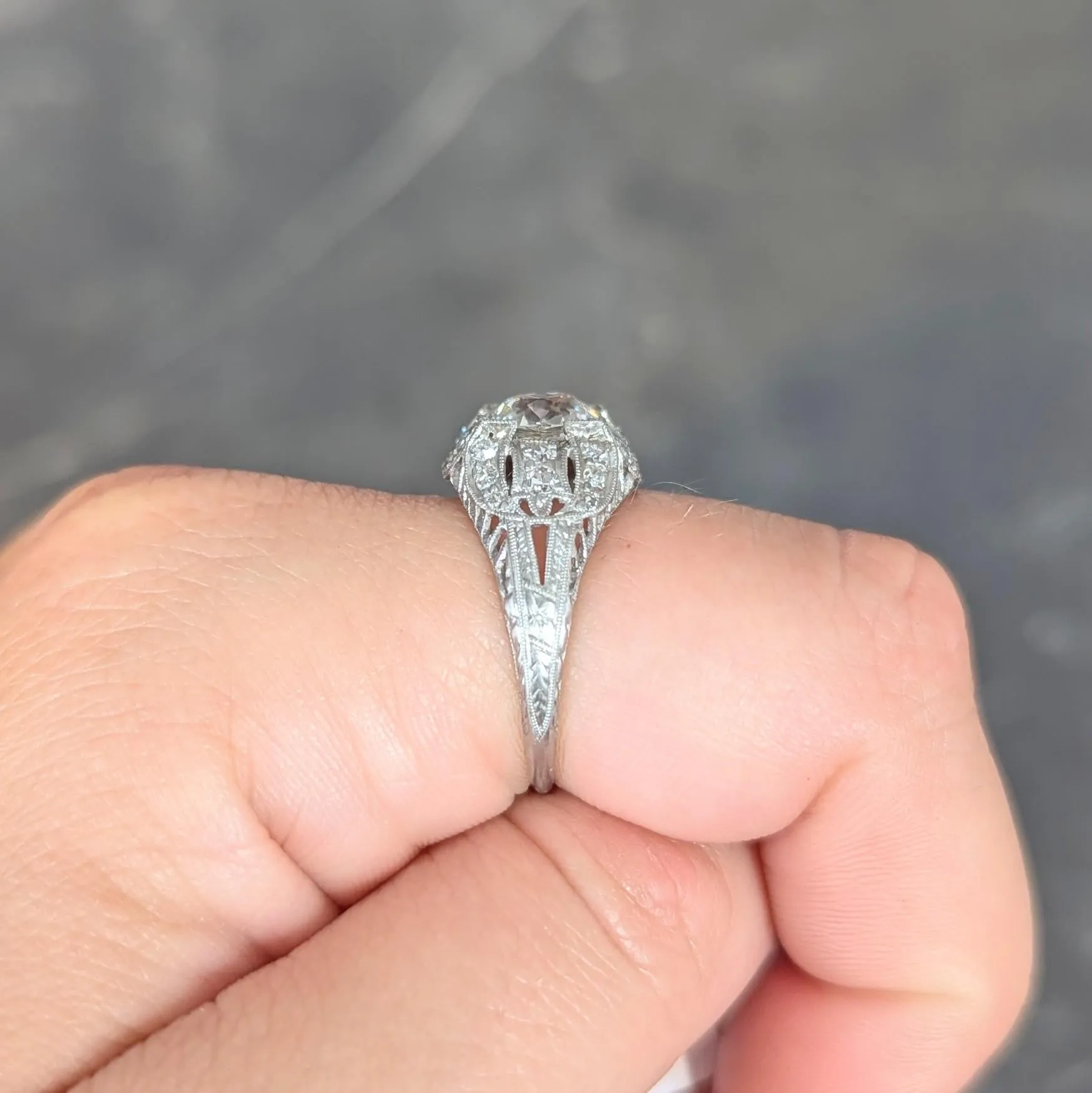 Art Deco 1.79 CTW Old European Cut Diamond Platinum Quatrefoil Antique Engagement Ring