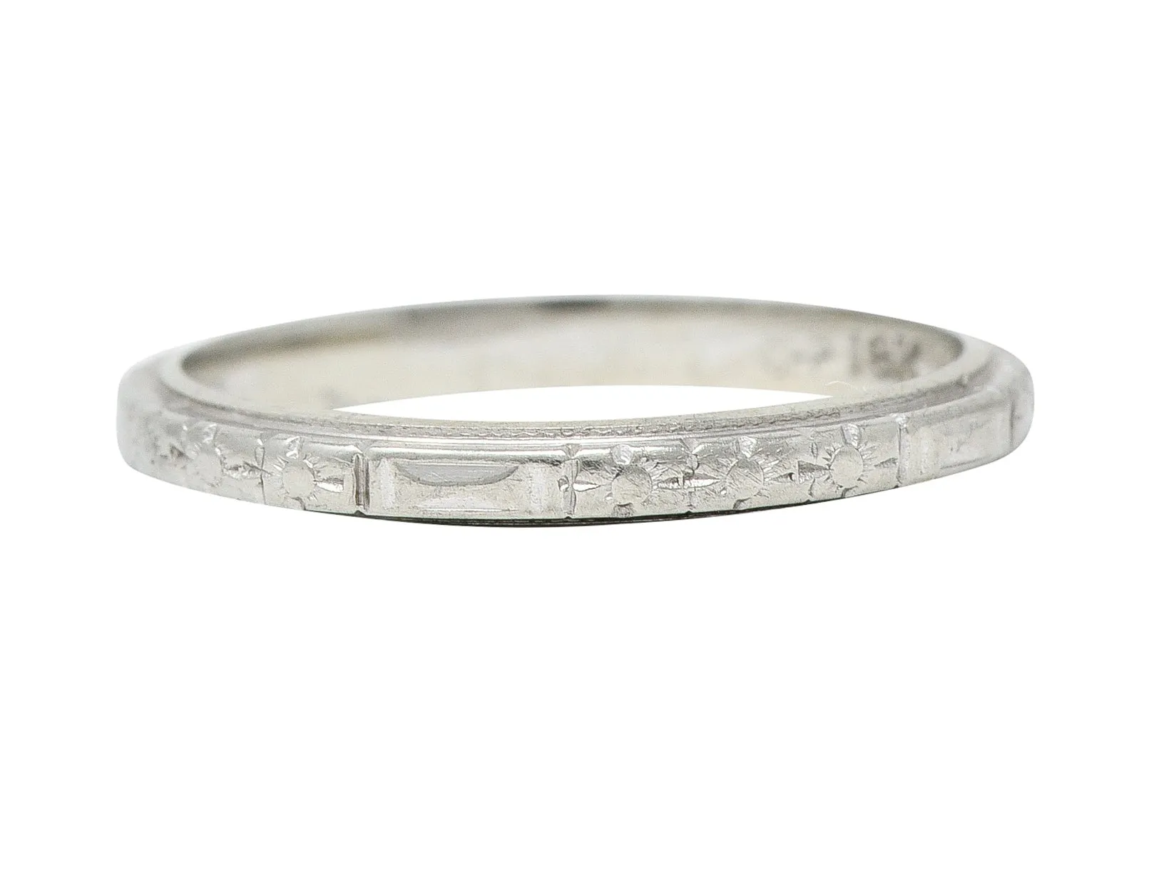 Art Deco 18 Karat White Gold Floral Orange Blossom Wedding Band Ring