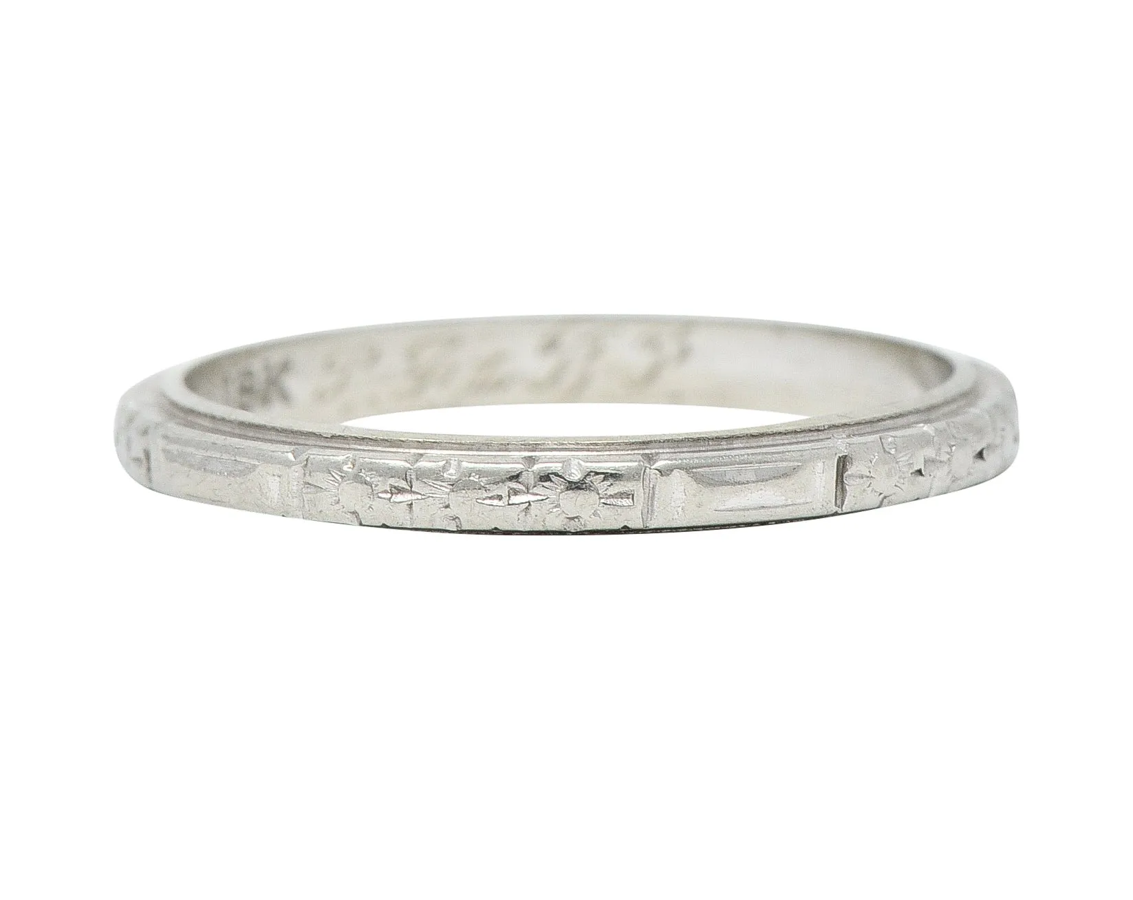 Art Deco 18 Karat White Gold Floral Orange Blossom Wedding Band Ring