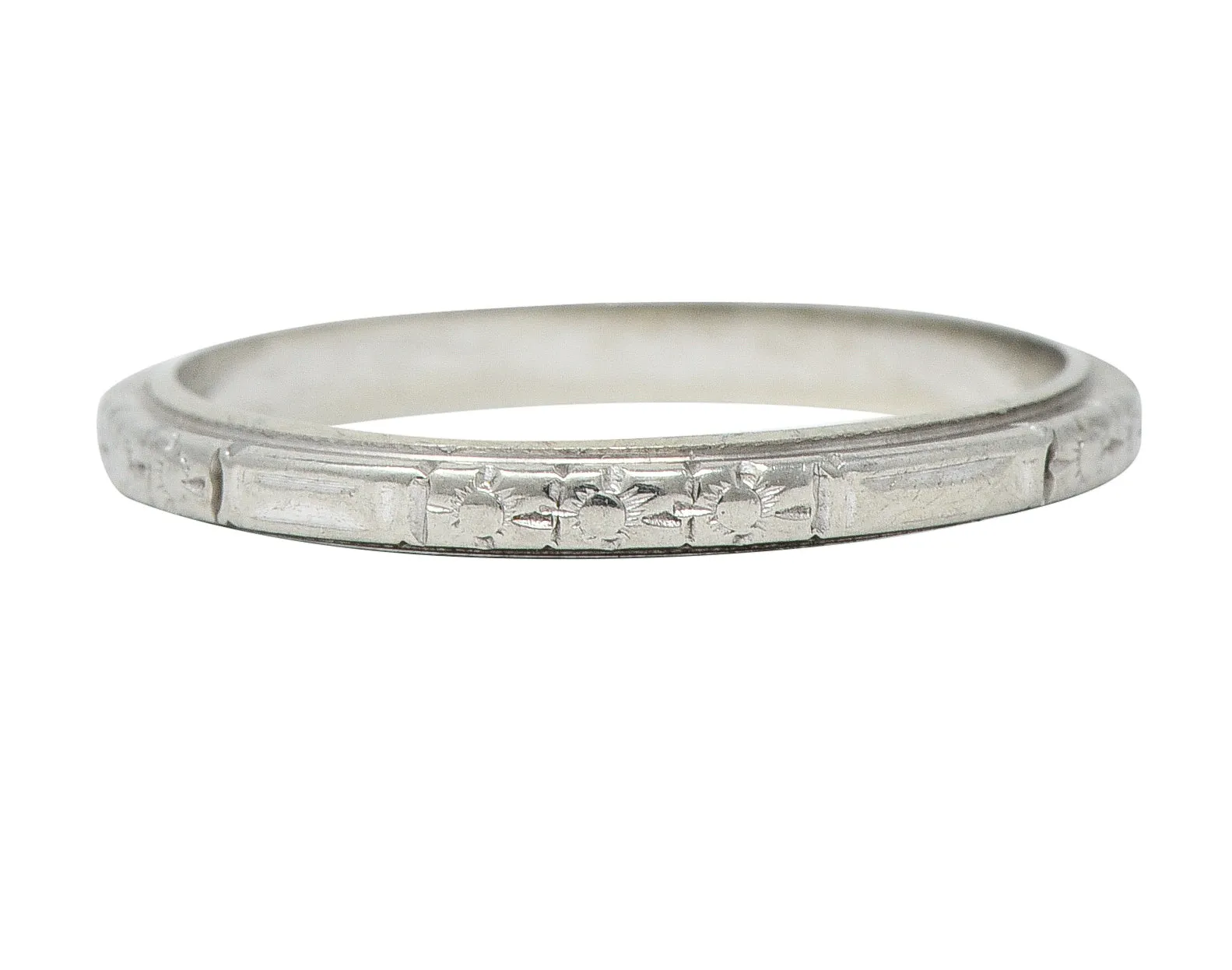 Art Deco 18 Karat White Gold Floral Orange Blossom Wedding Band Ring