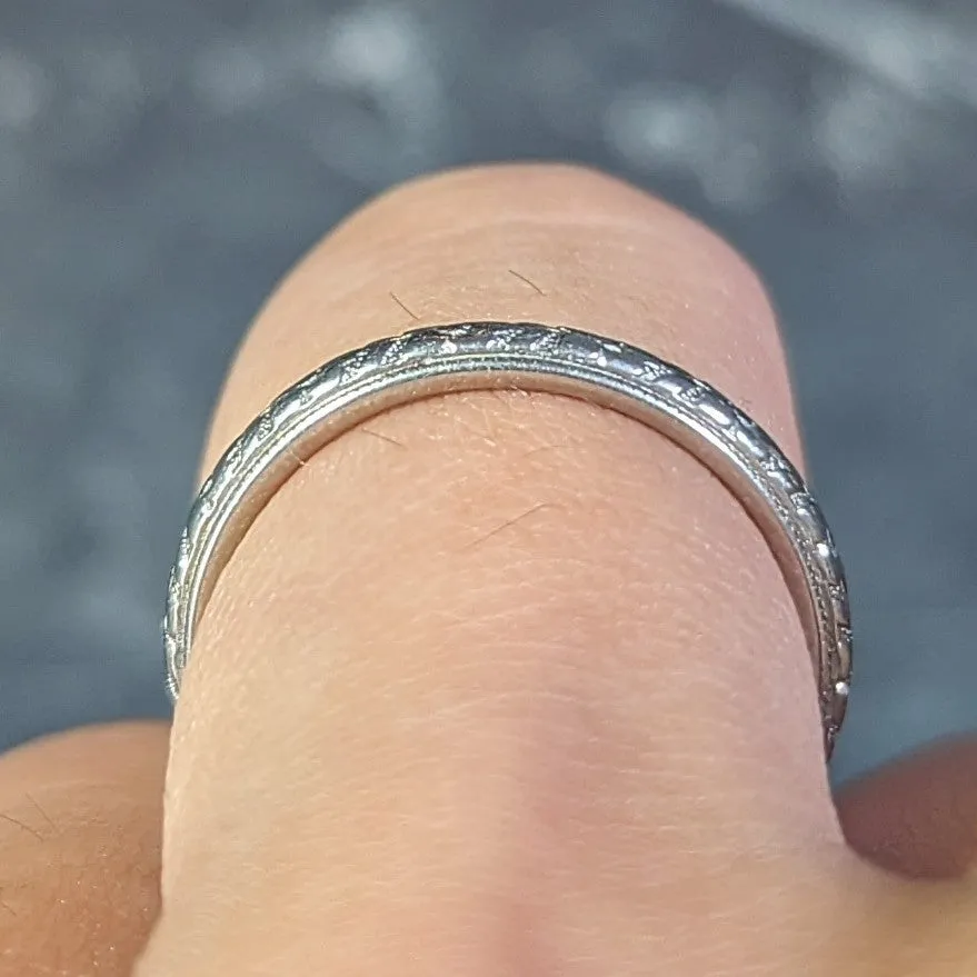 Art Deco 18 Karat White Gold Orange Blossom Vintage Wedding Band Ring