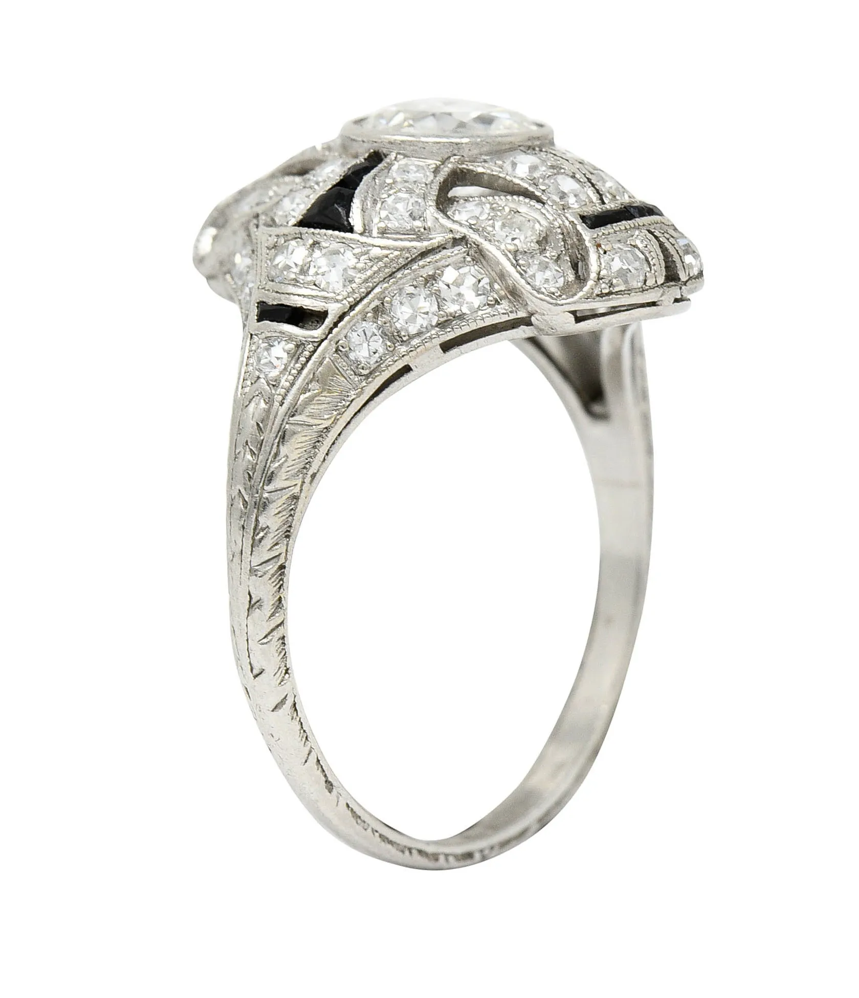 Art Deco 1.80 CTW Diamond Onyx Platinum Dinner Ring Circa 1930