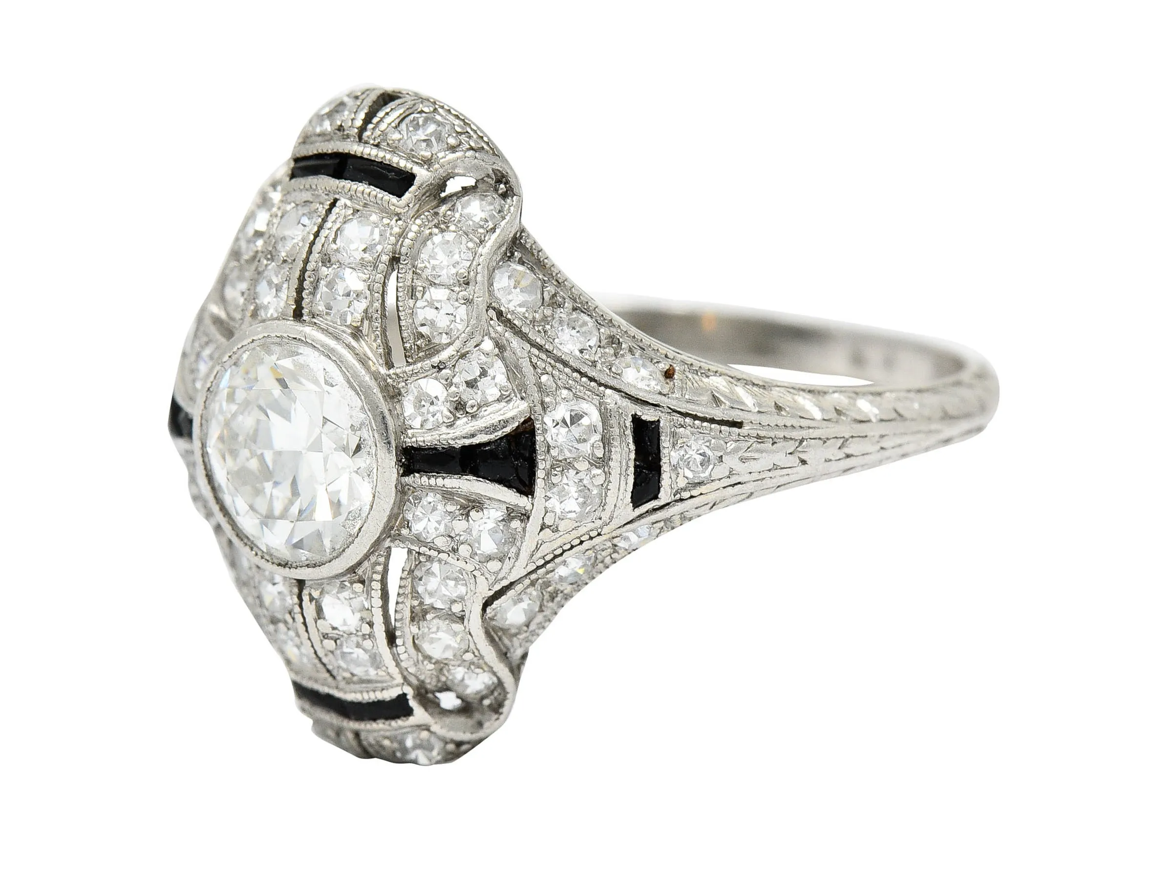 Art Deco 1.80 CTW Diamond Onyx Platinum Dinner Ring Circa 1930
