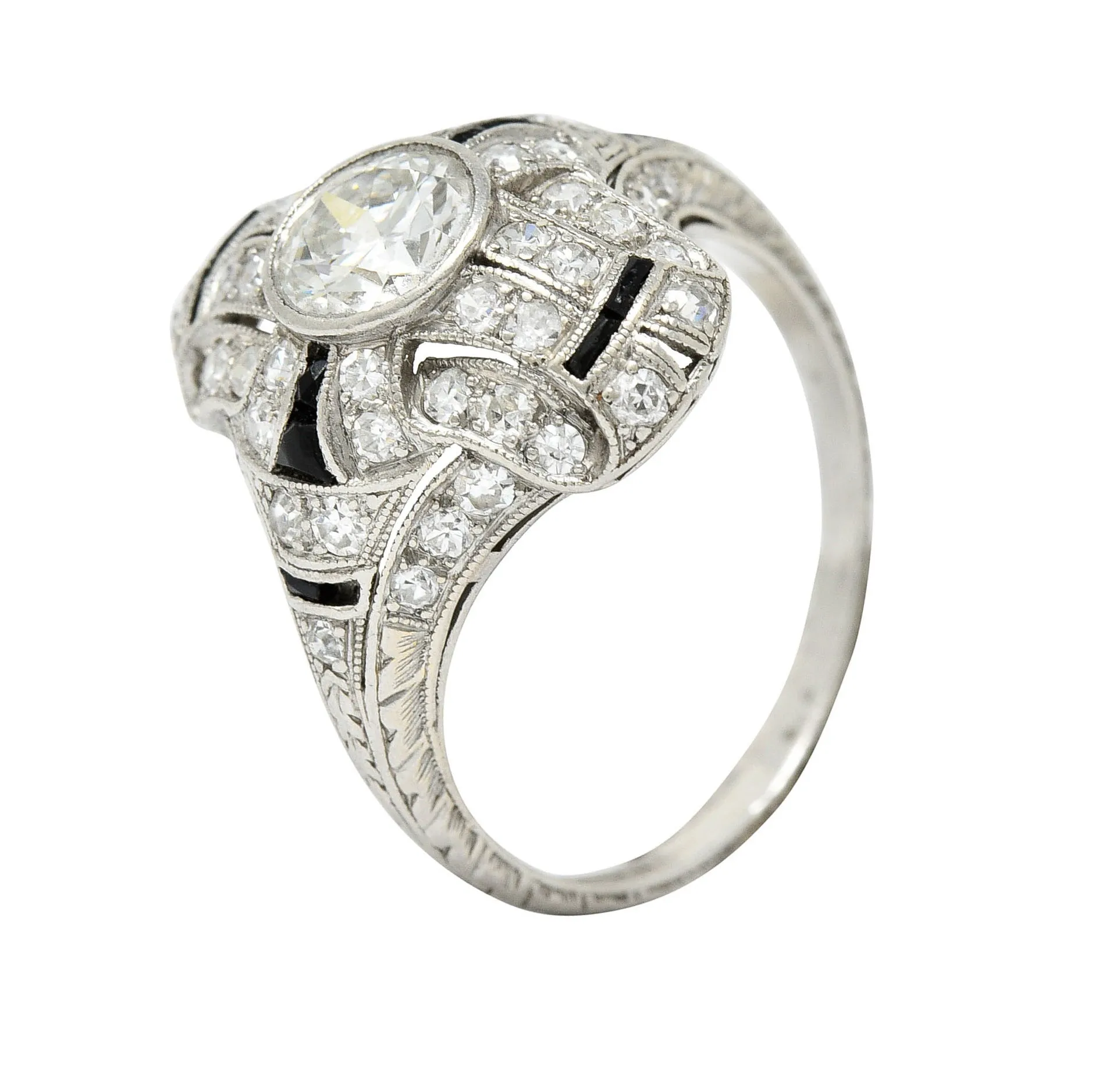 Art Deco 1.80 CTW Diamond Onyx Platinum Dinner Ring Circa 1930