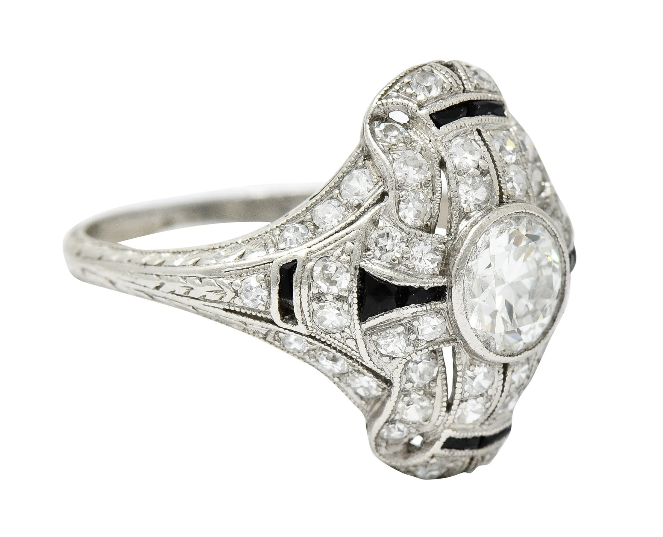 Art Deco 1.80 CTW Diamond Onyx Platinum Dinner Ring Circa 1930