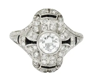 Art Deco 1.80 CTW Diamond Onyx Platinum Dinner Ring Circa 1930