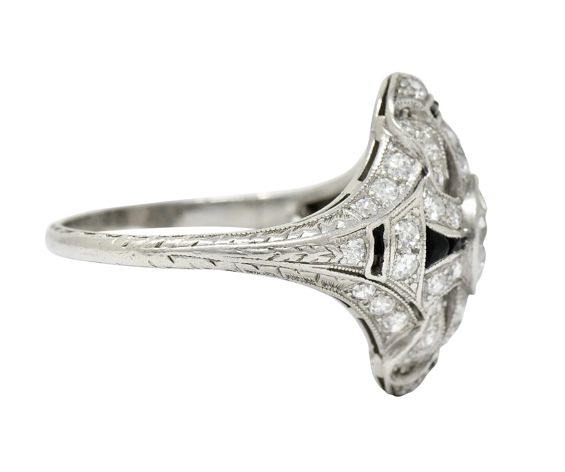Art Deco 1.80 CTW Diamond Onyx Platinum Dinner Ring Circa 1930