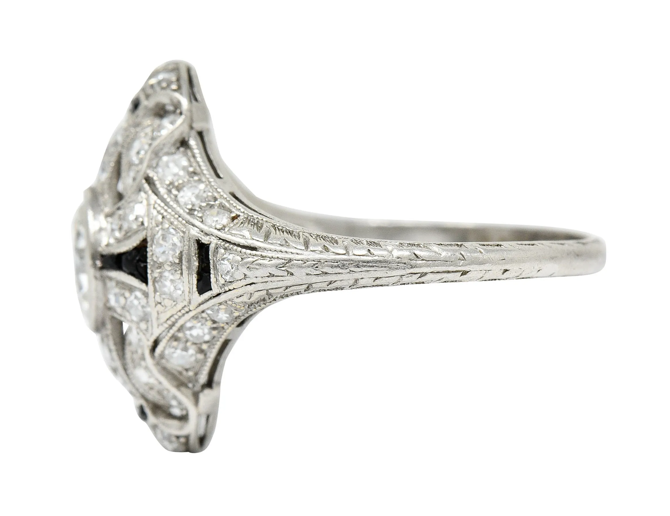 Art Deco 1.80 CTW Diamond Onyx Platinum Dinner Ring Circa 1930