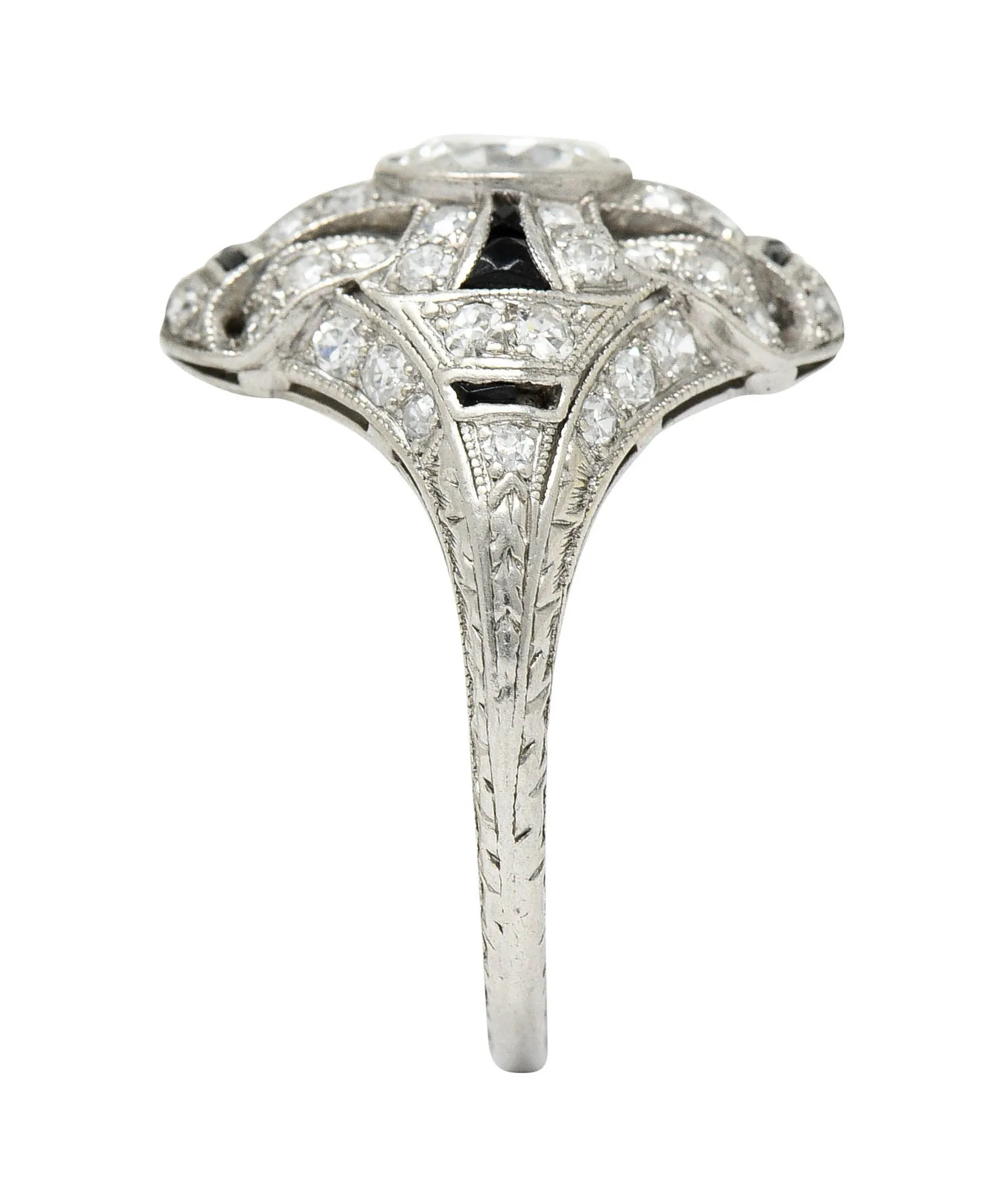 Art Deco 1.80 CTW Diamond Onyx Platinum Dinner Ring Circa 1930
