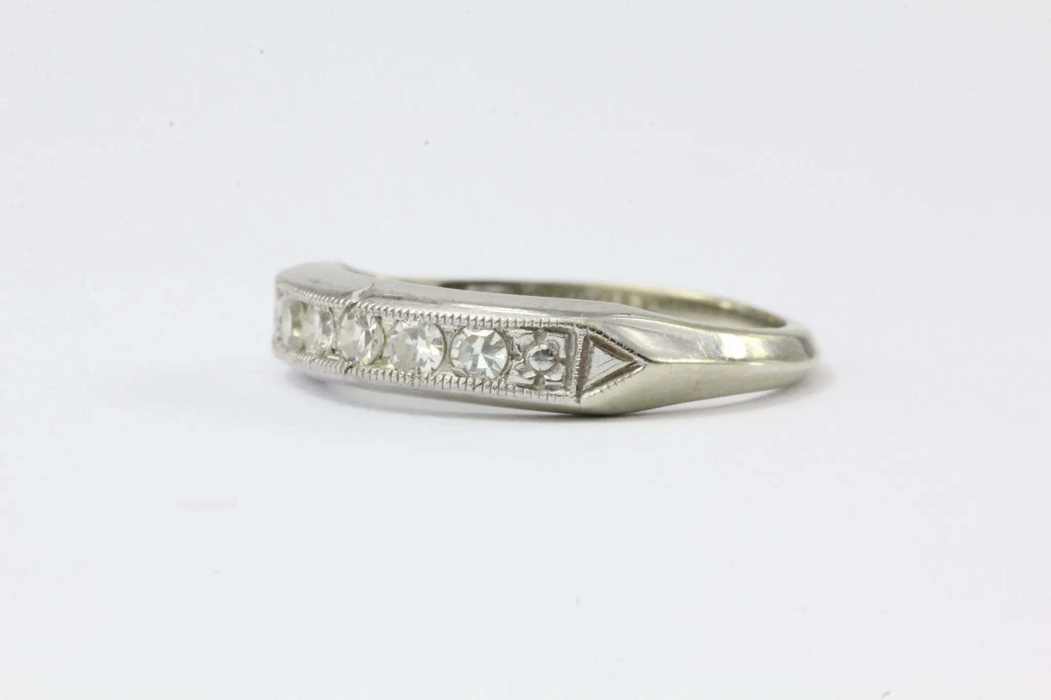 Art Deco 18K Gold & Palladium Single Cut Diamond Ring Band Size 2.5