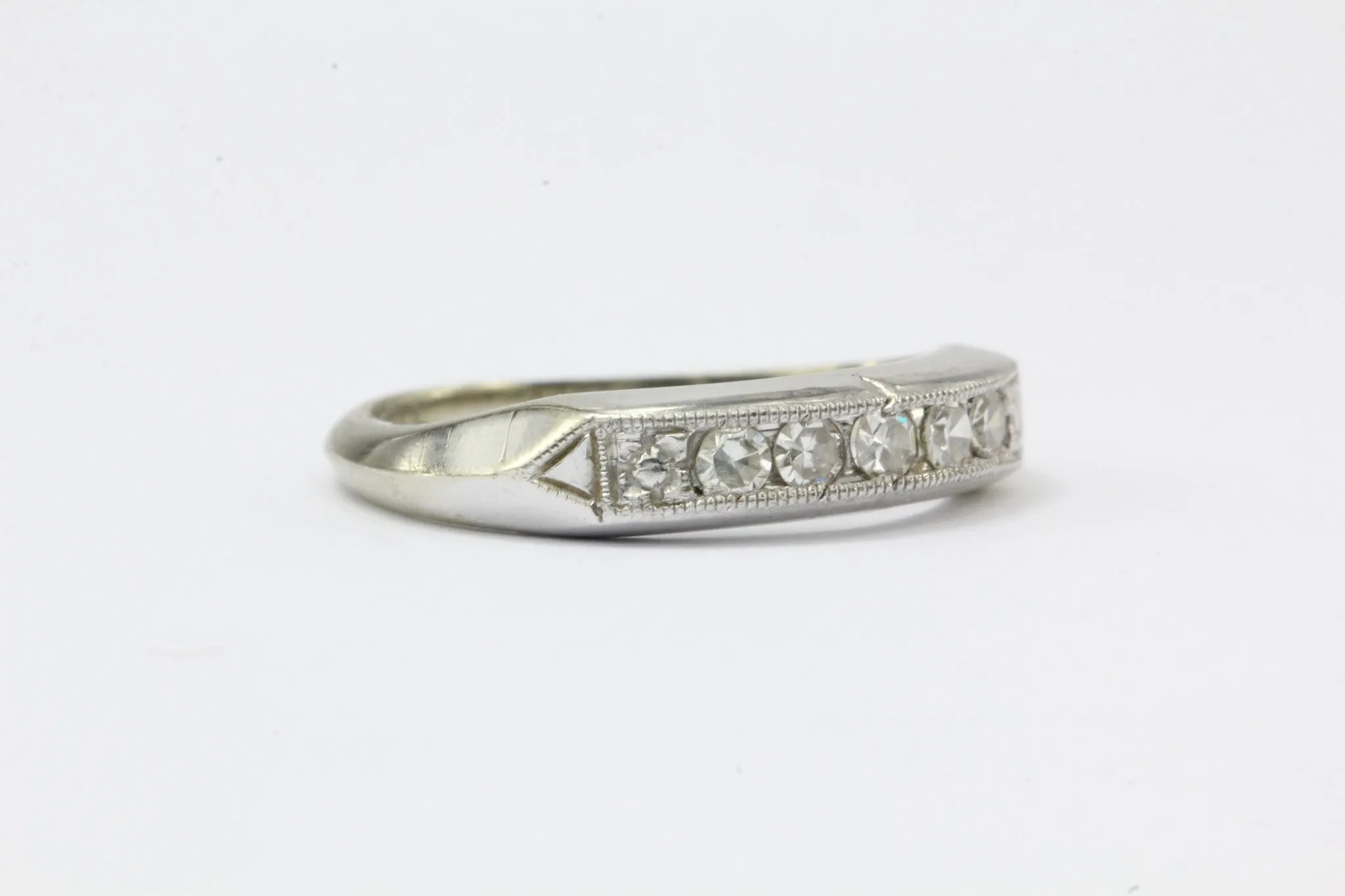 Art Deco 18K Gold & Palladium Single Cut Diamond Ring Band Size 2.5