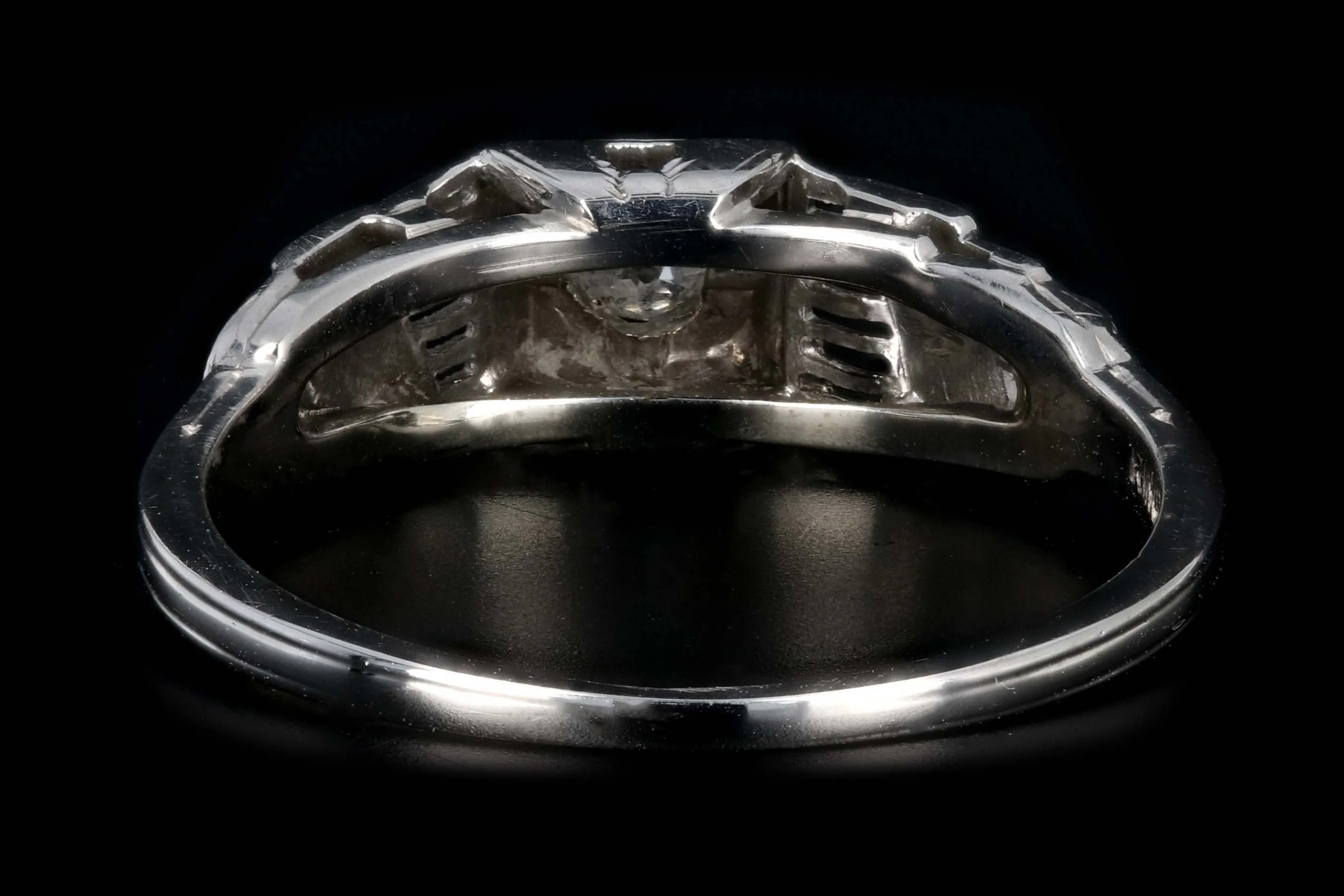 Art Deco 18K White Gold .10 CT Old Mine Cut Diamond Engagement Ring