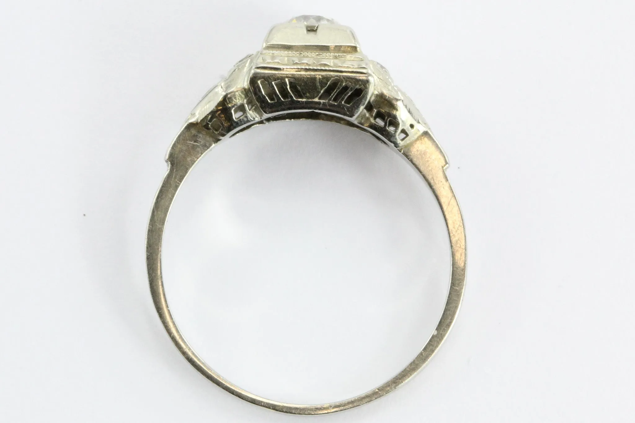 Art Deco 18K White Gold 1/2 Carat Old Mine Cut Diamond Engagement Ring