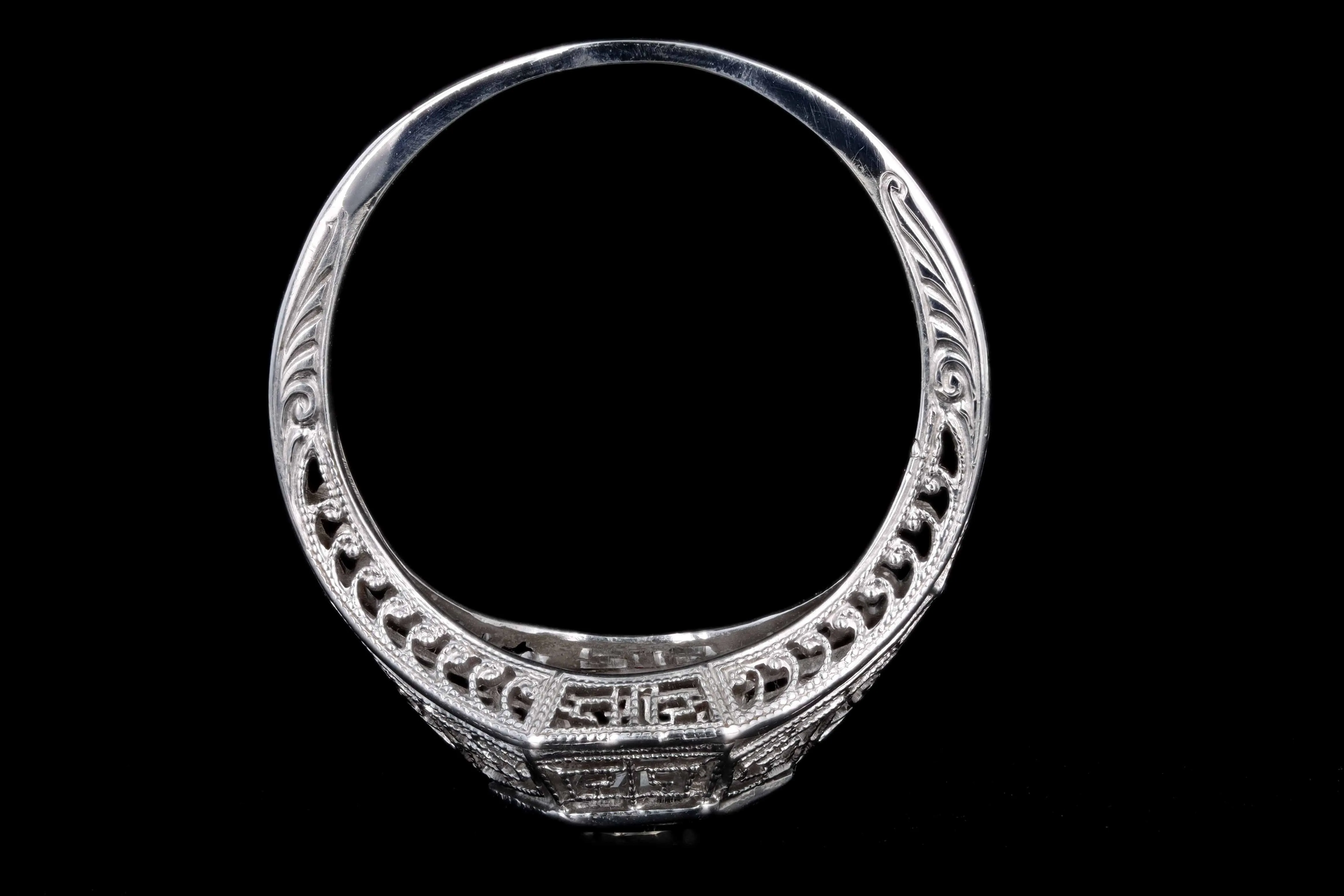 Art Deco 18K White Gold .30 Carat Old European Cut Diamond Filigree Ring
