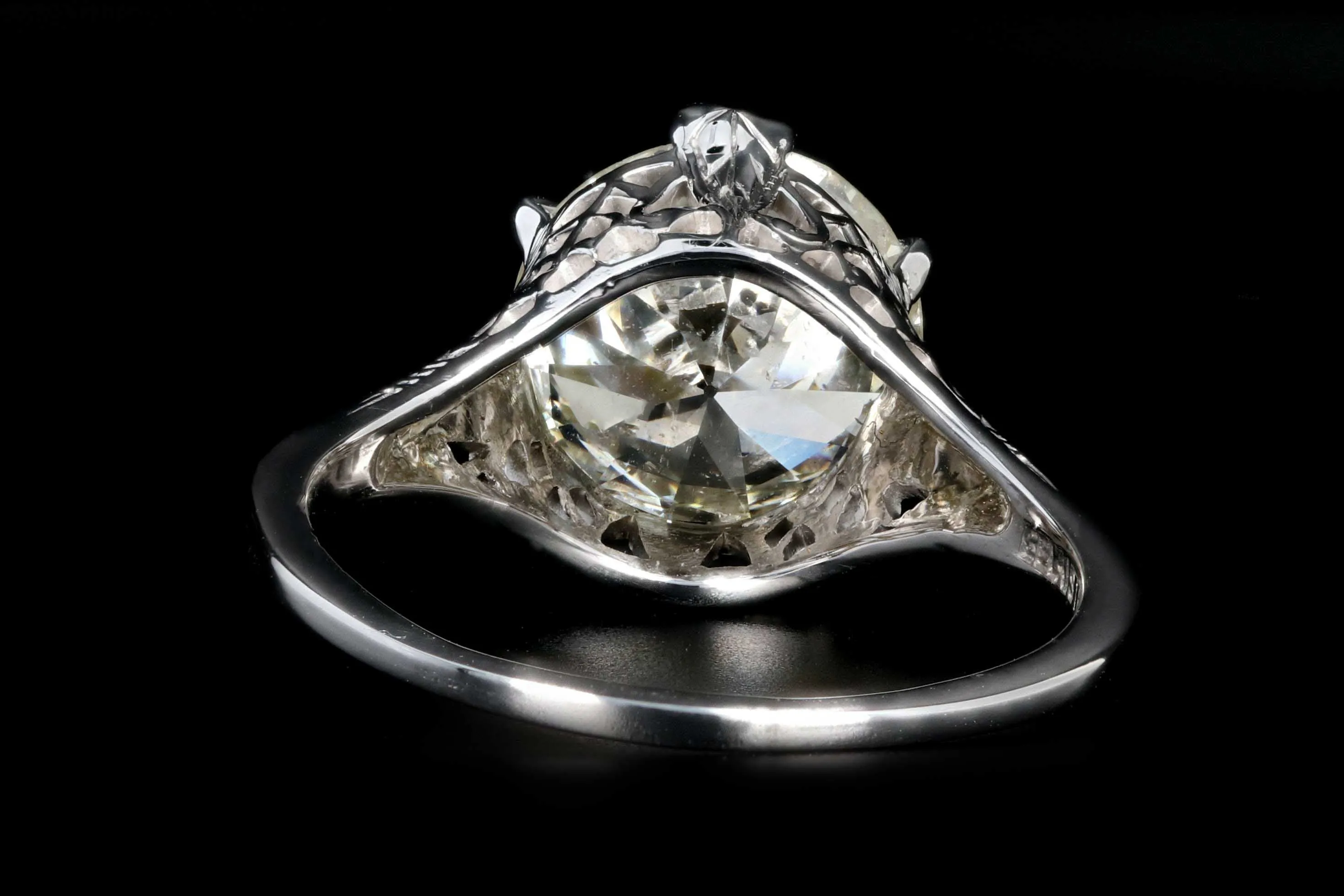 Art Deco 18K White Gold 3.27 CTW Old European Cut Diamond Engagement Ring GIA Certification