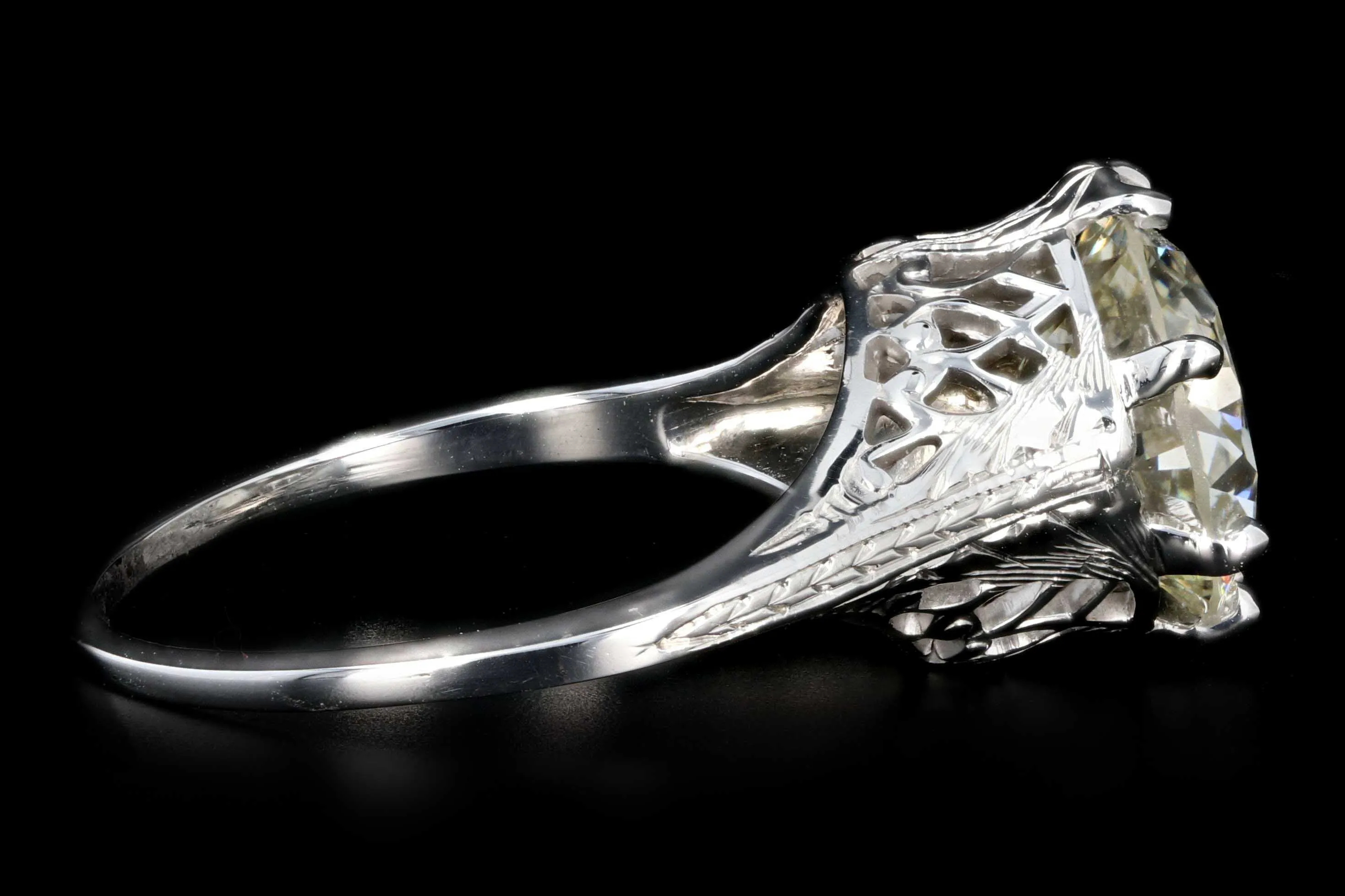 Art Deco 18K White Gold 3.27 CTW Old European Cut Diamond Engagement Ring GIA Certification