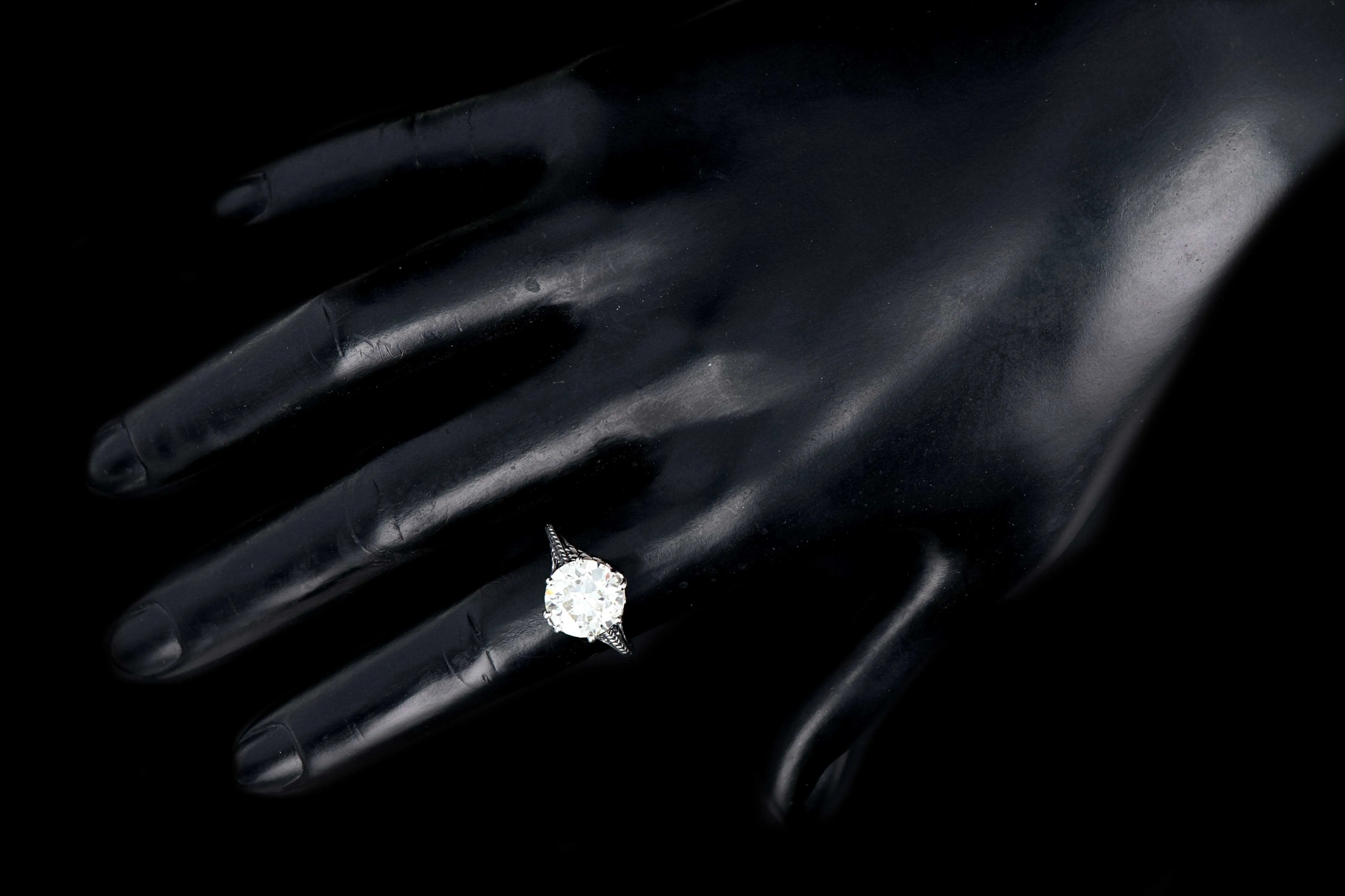 Art Deco 18K White Gold 3.27 CTW Old European Cut Diamond Engagement Ring GIA Certification