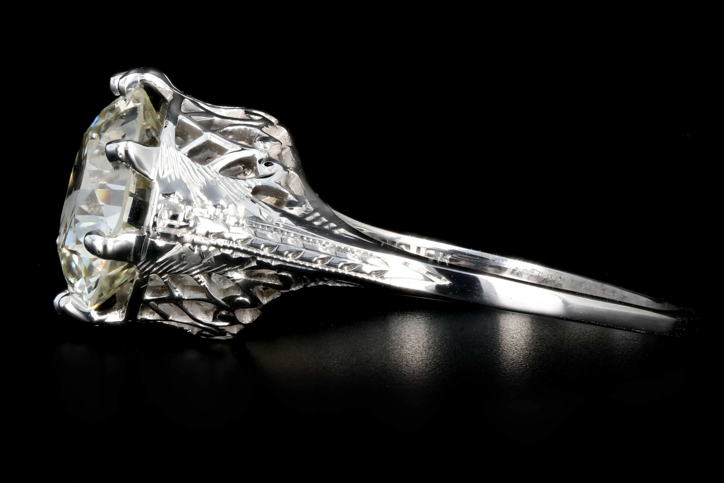 Art Deco 18K White Gold 3.27 CTW Old European Cut Diamond Engagement Ring GIA Certification