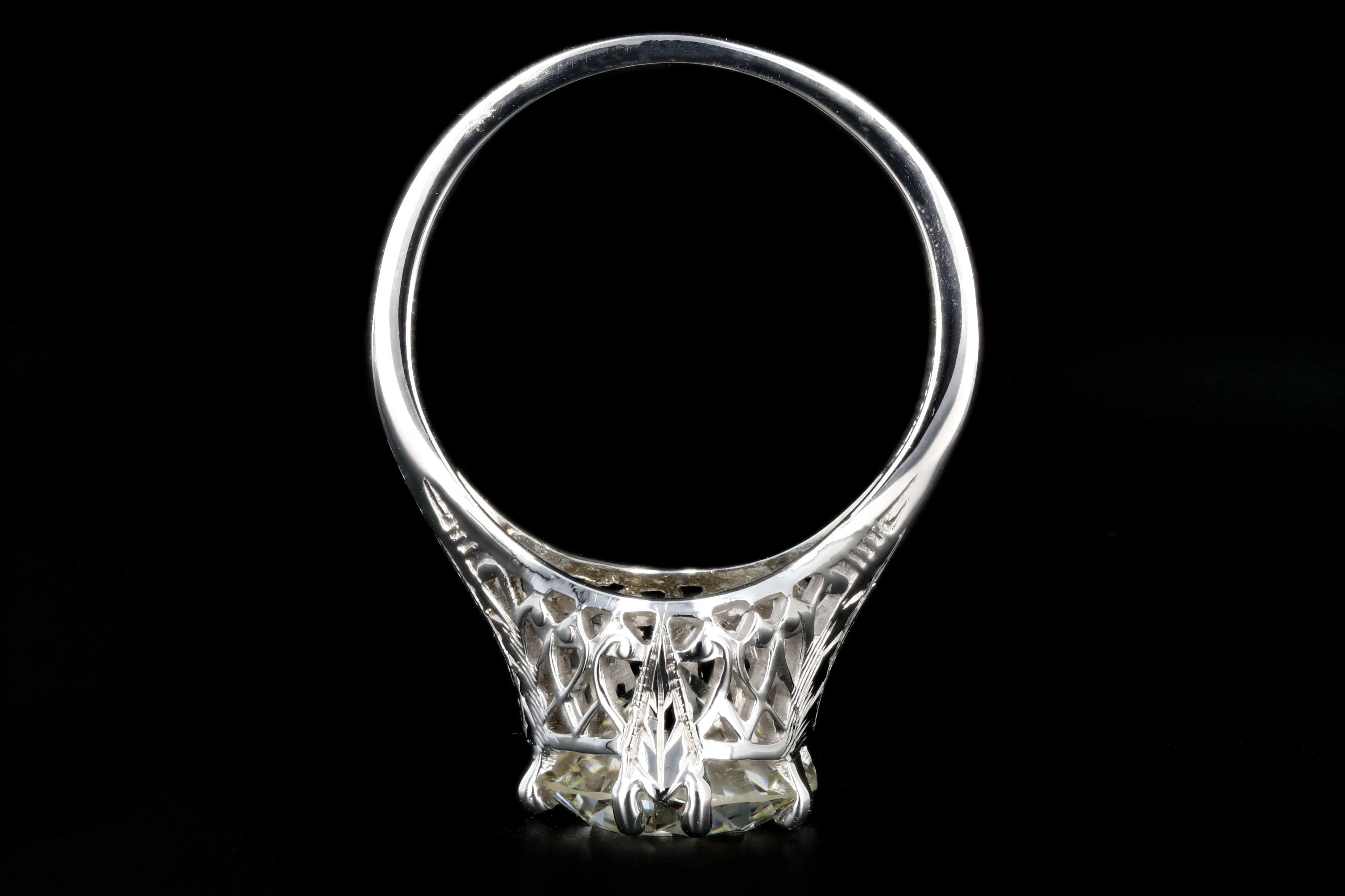 Art Deco 18K White Gold 3.27 CTW Old European Cut Diamond Engagement Ring GIA Certification