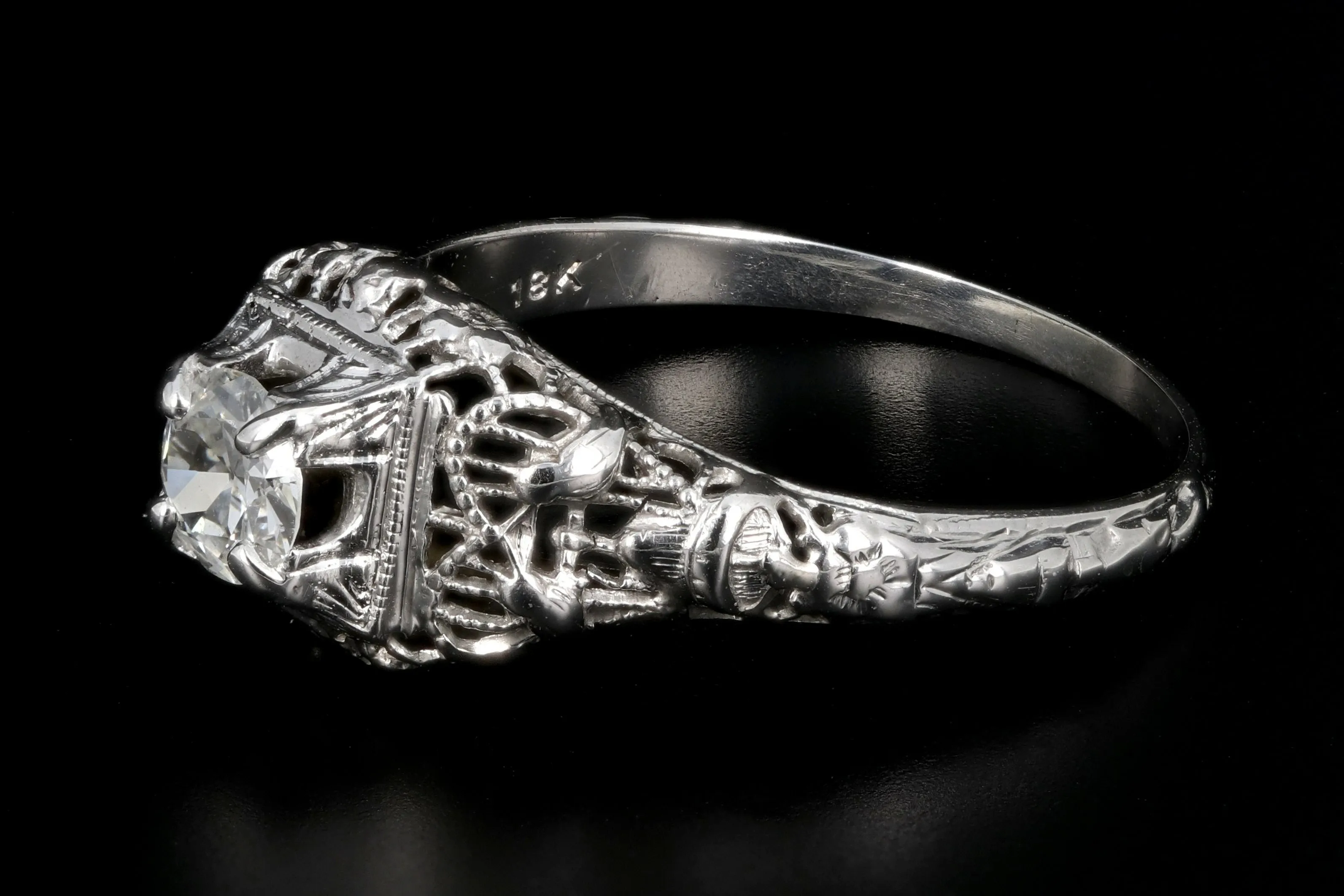 Art Deco 18K White Gold .36 Carat Diamond Engagement Ring