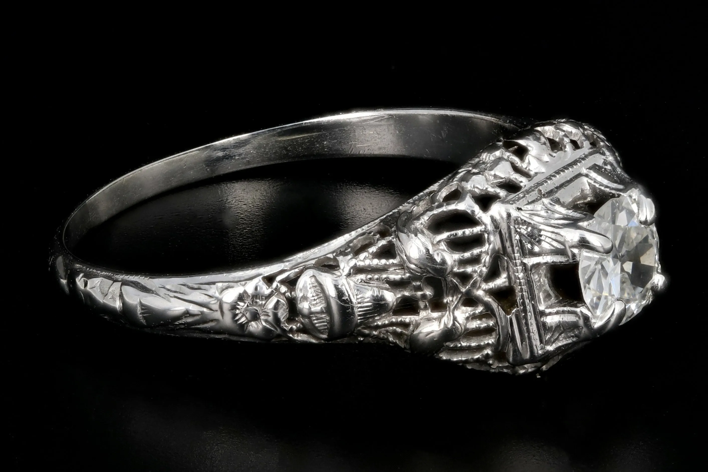 Art Deco 18K White Gold .36 Carat Diamond Engagement Ring