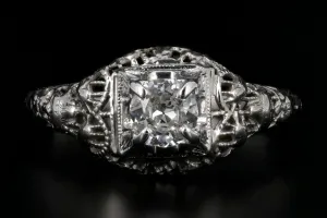 Art Deco 18K White Gold .36 Carat Diamond Engagement Ring