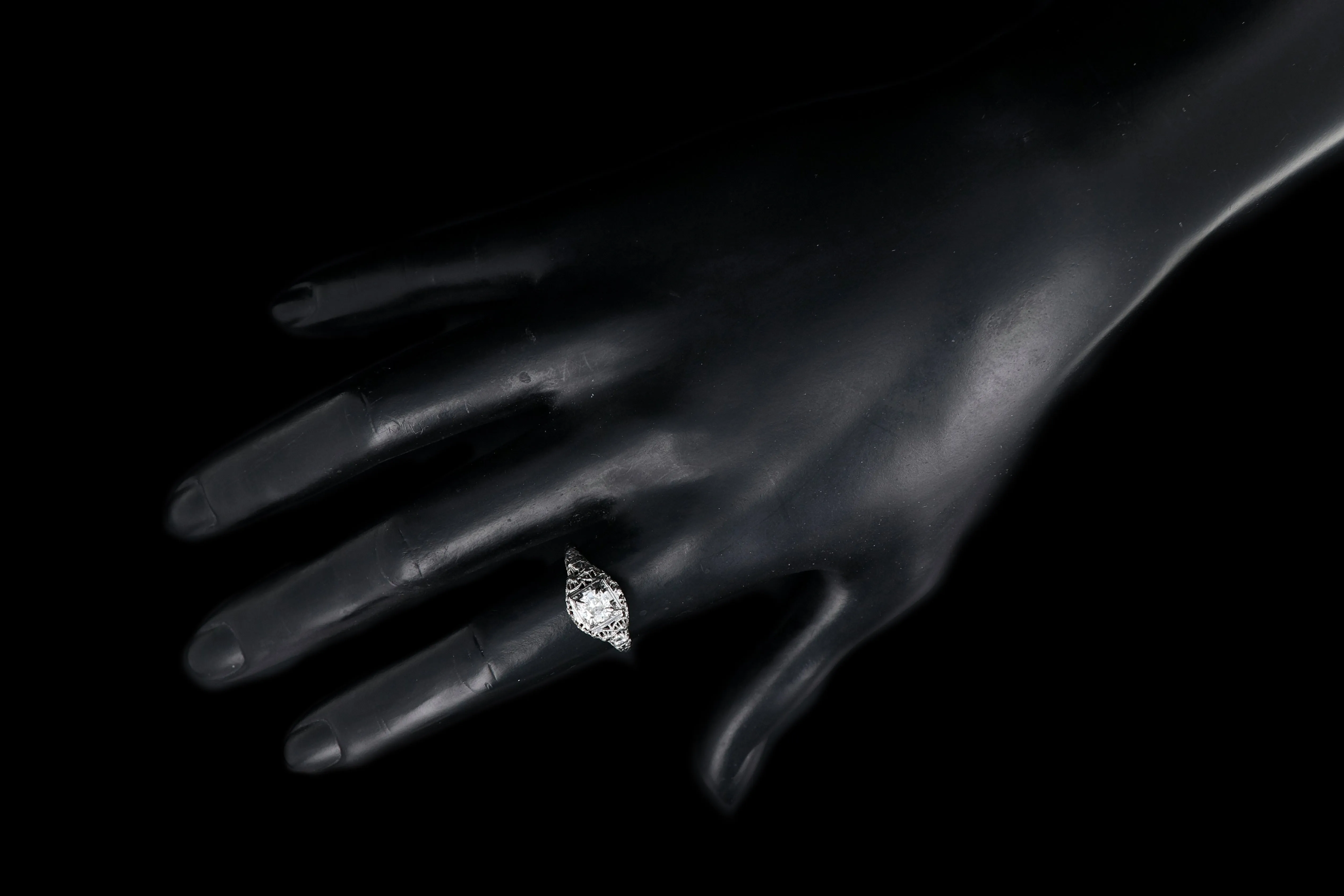 Art Deco 18K White Gold .36 Carat Diamond Engagement Ring