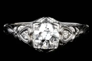 Art Deco 18k white gold .75CT Old European Cut Diamond Ring