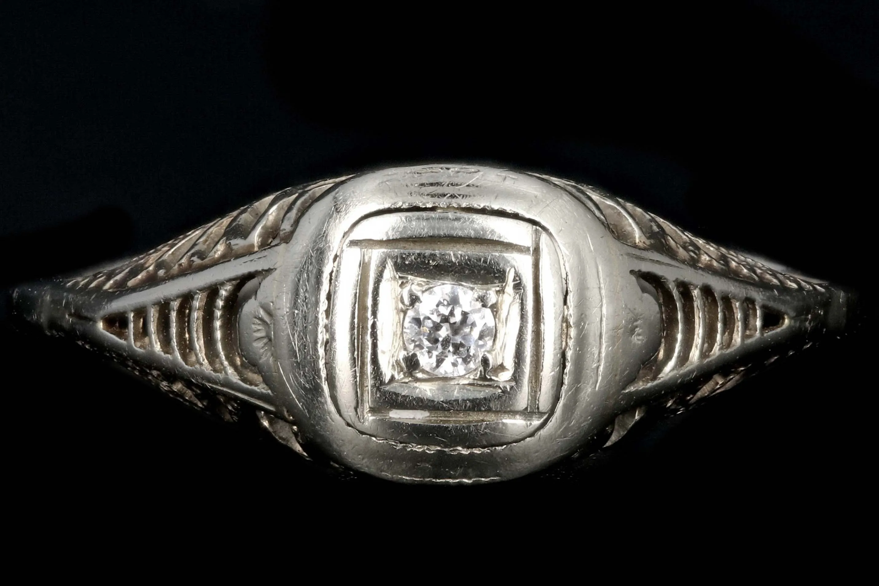 Art Deco 18K White Gold And 14K Shank .04 Carat Diamond Ring