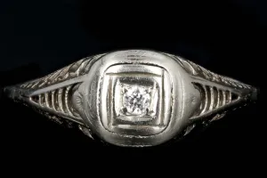 Art Deco 18K White Gold And 14K Shank .04 Carat Diamond Ring